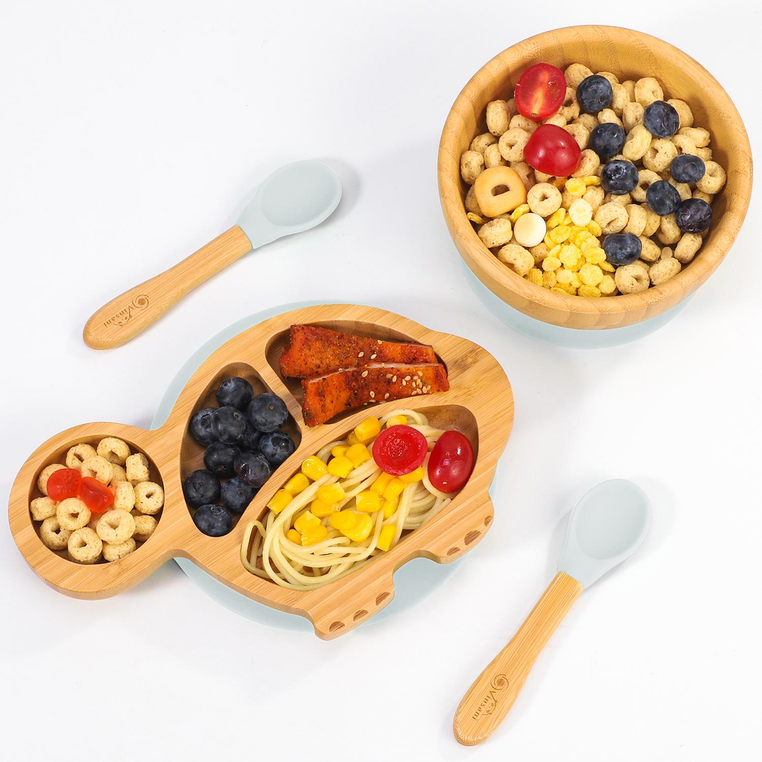 Vinsani Bamboo Turtle Plate Bowl & Spoon Set Suction Bowl Stay-Put Design - Picture 34 of 73