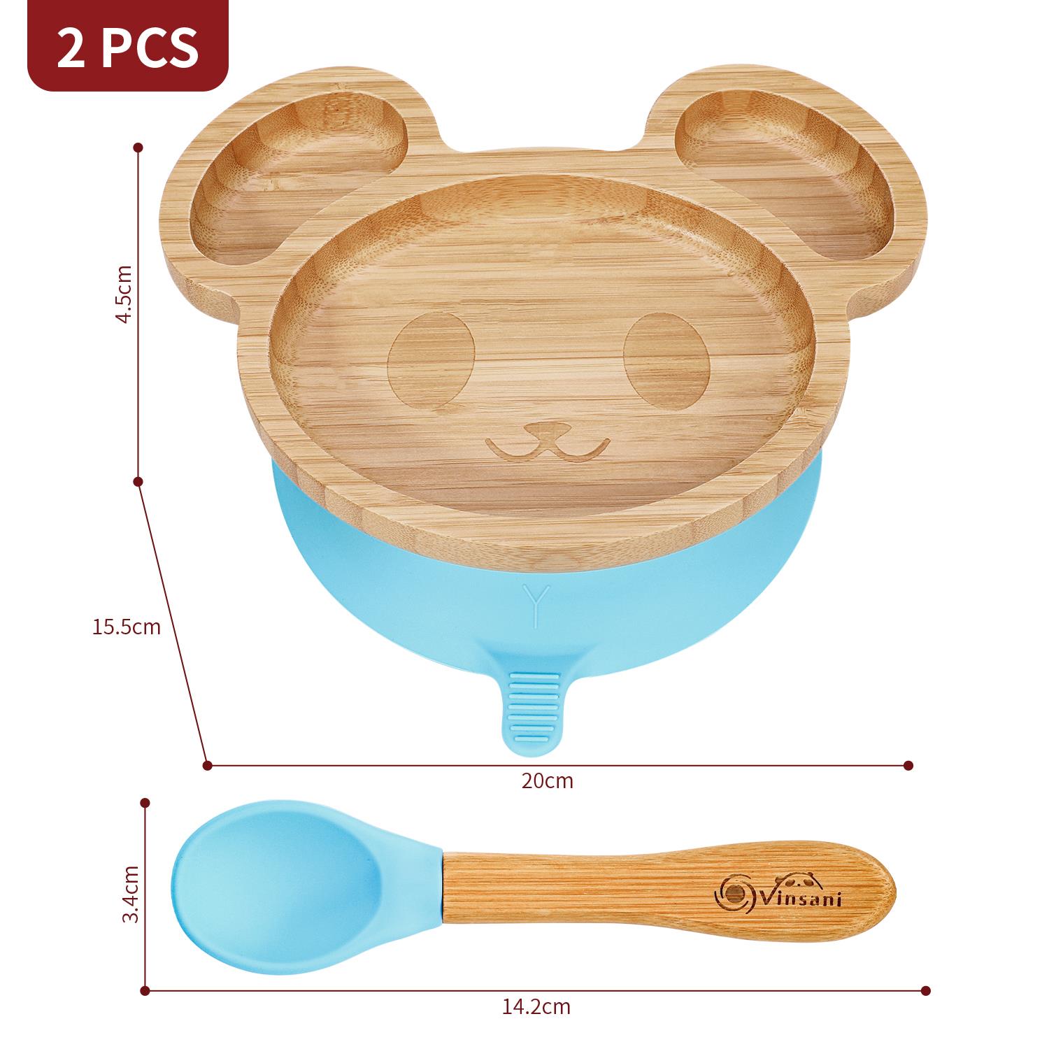 Vinsani Mouse Bamboo Plate and Spoon Set Suction Plate Stay-Put Design - Picture 7 of 61
