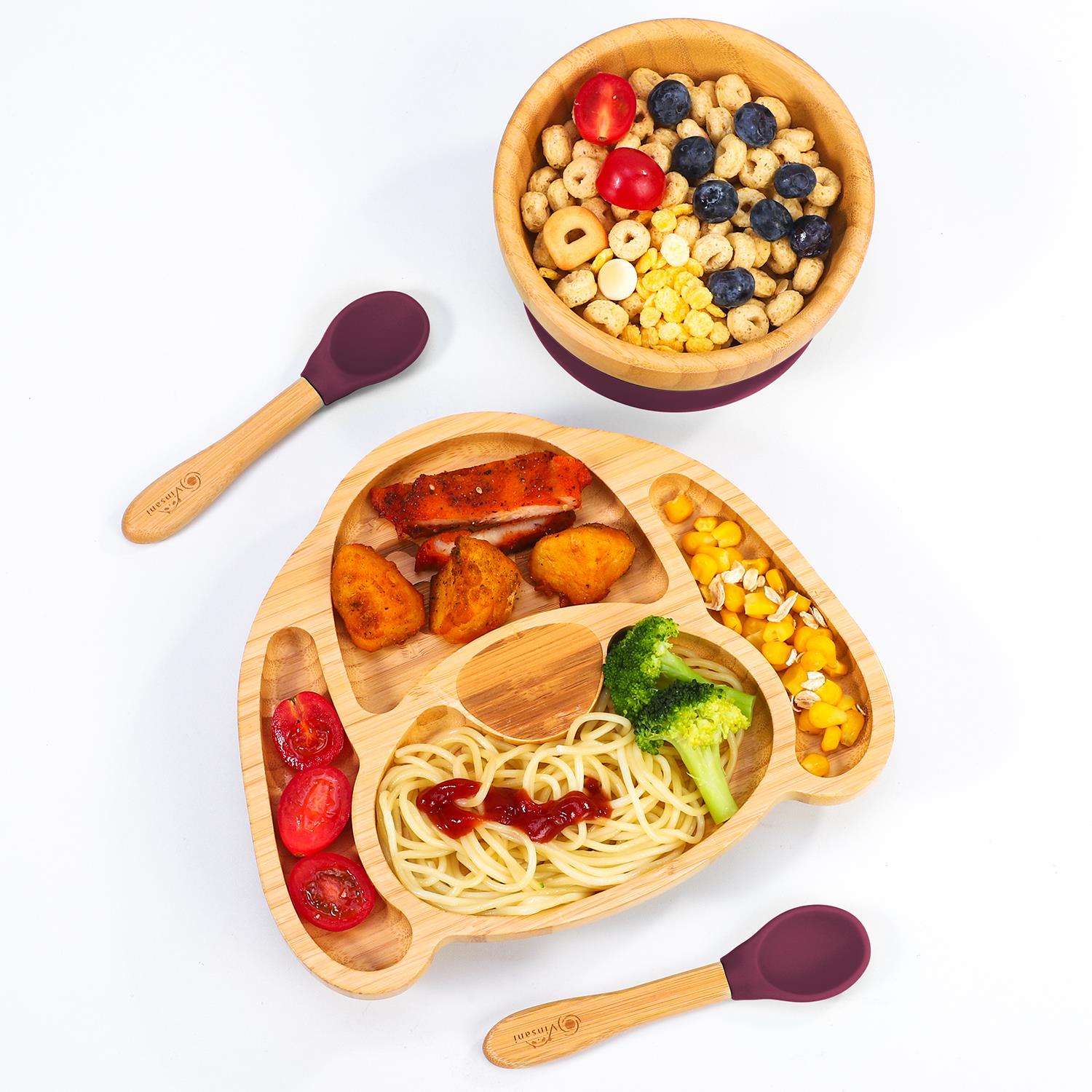 Vinsani Bamboo Dog Plate Bowl & Spoon Set Suction Bowl Stay-Put Design - Picture 58 of 73