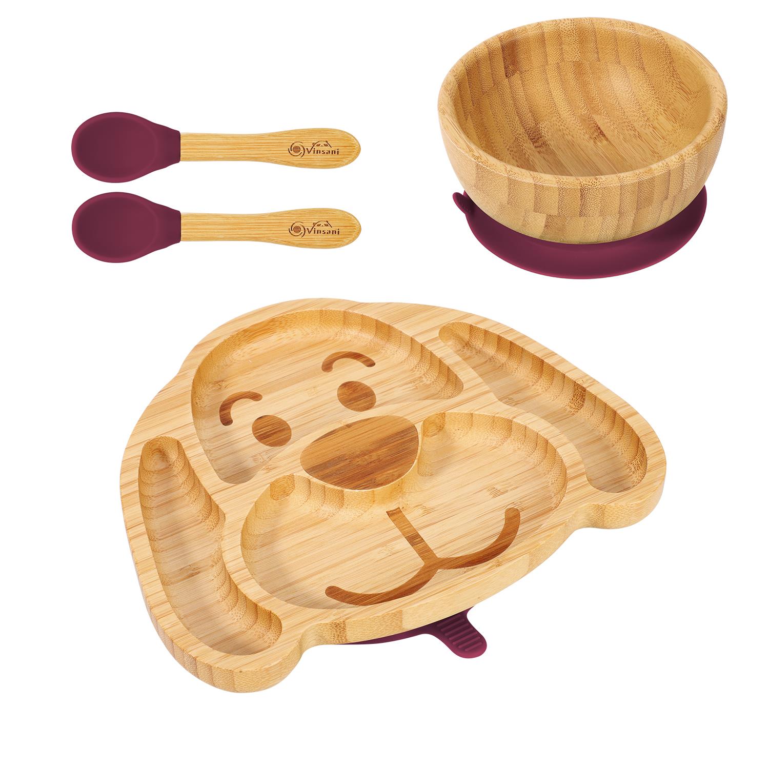 Vinsani Bamboo Dog Plate Bowl & Spoon Set Suction Bowl Stay-Put Design - Picture 57 of 73