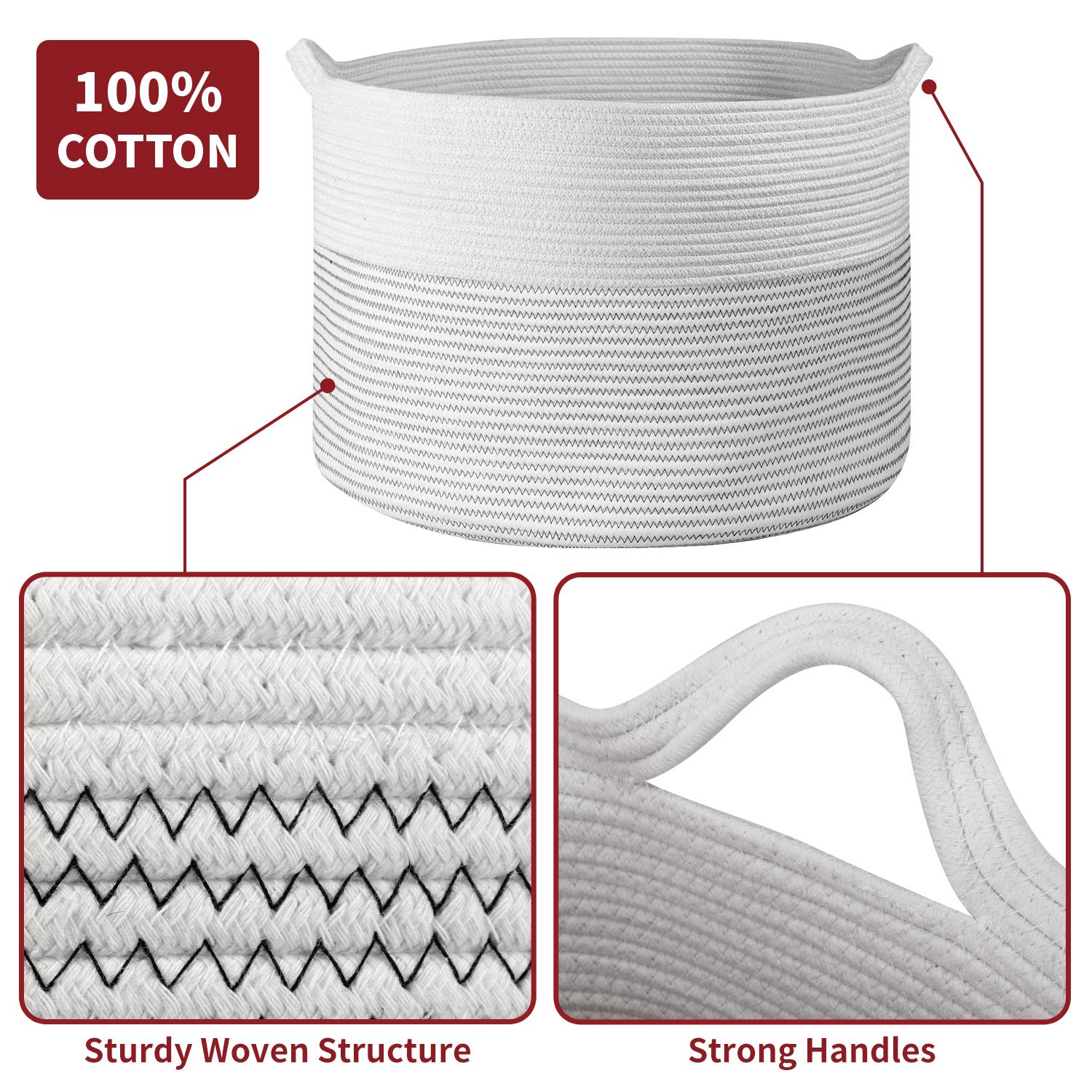 Vinsani Laundry Basket Natural Cotton Hand-Woven Rope Hamper Minimalist Storage - Picture 55 of 68