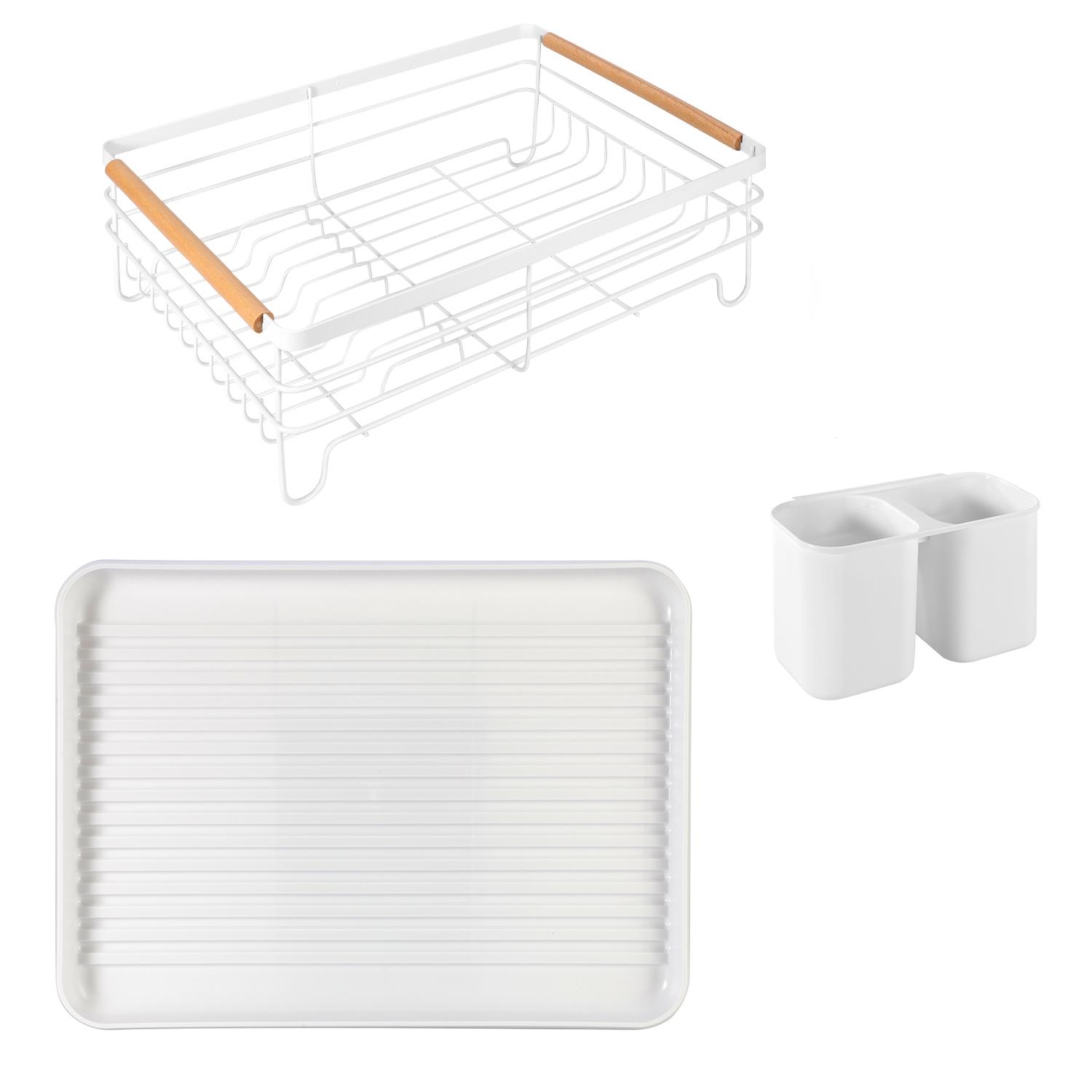 Vinsani Deluxe Minimalist Dish Drainer Drying Rack with Wooden Handles - Picture 31 of 31