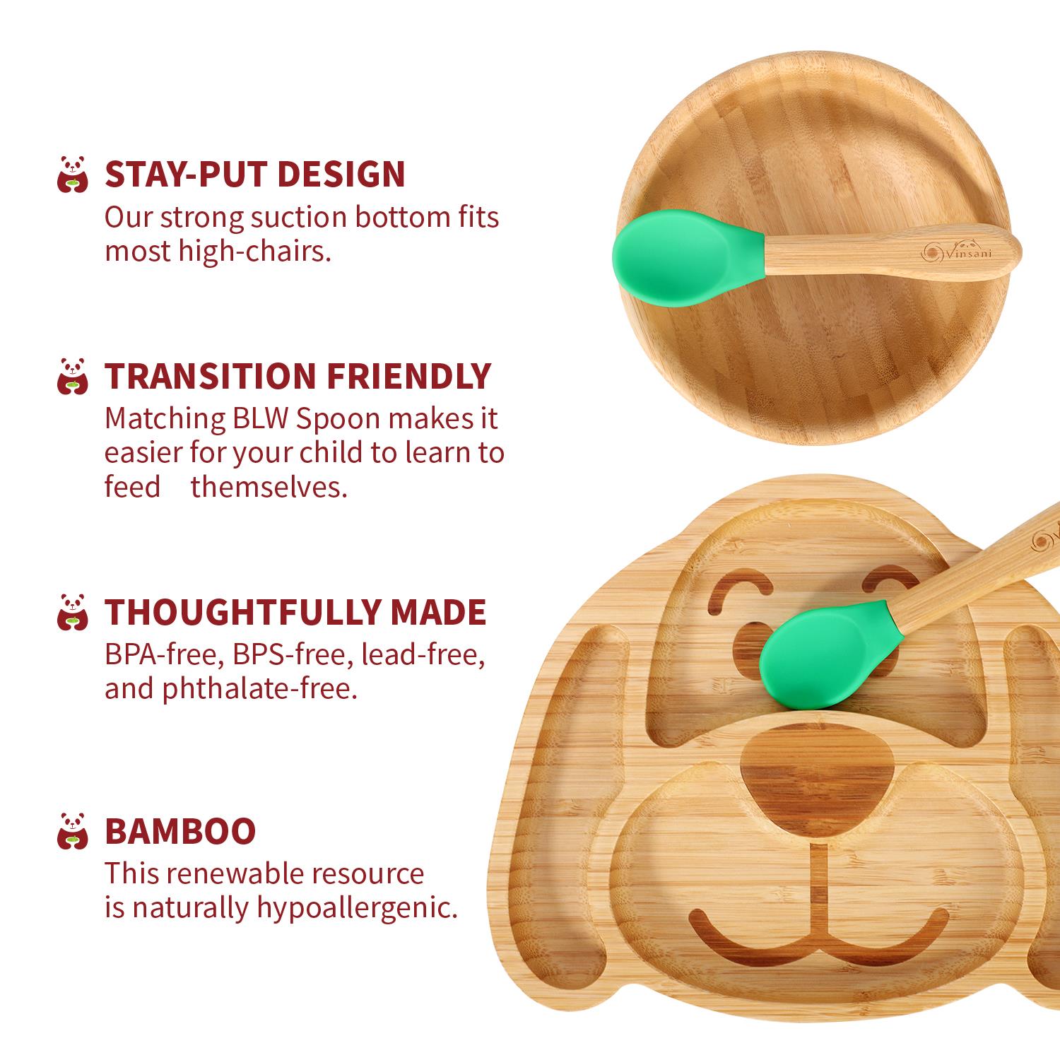 Vinsani Bamboo Dog Plate Bowl & Spoon Set Suction Bowl Stay-Put Design - Picture 17 of 73