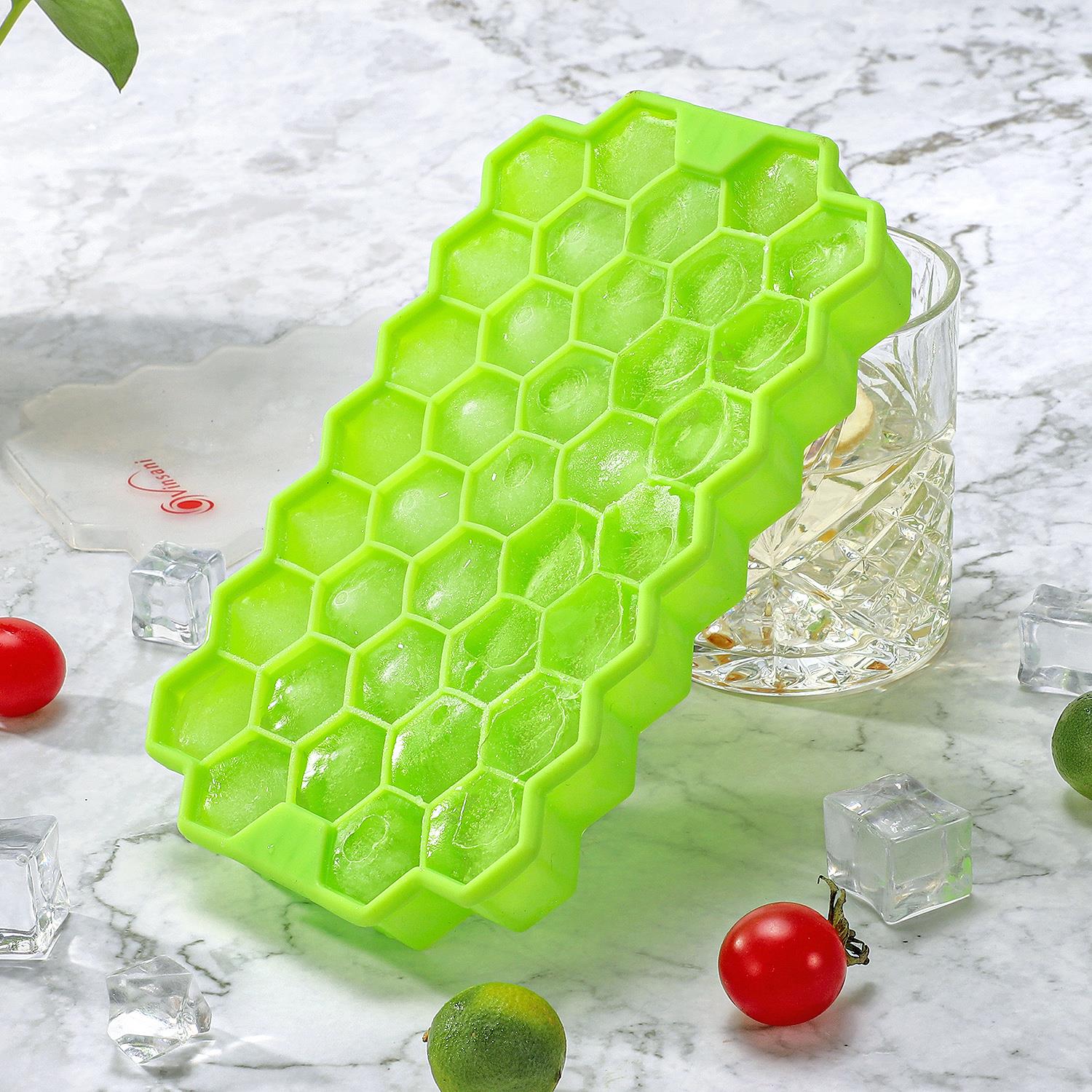 Vinsani 2 Pack Ice Cube Hexagon Silicone Tray with Clear Removable Lids - Picture 23 of 24