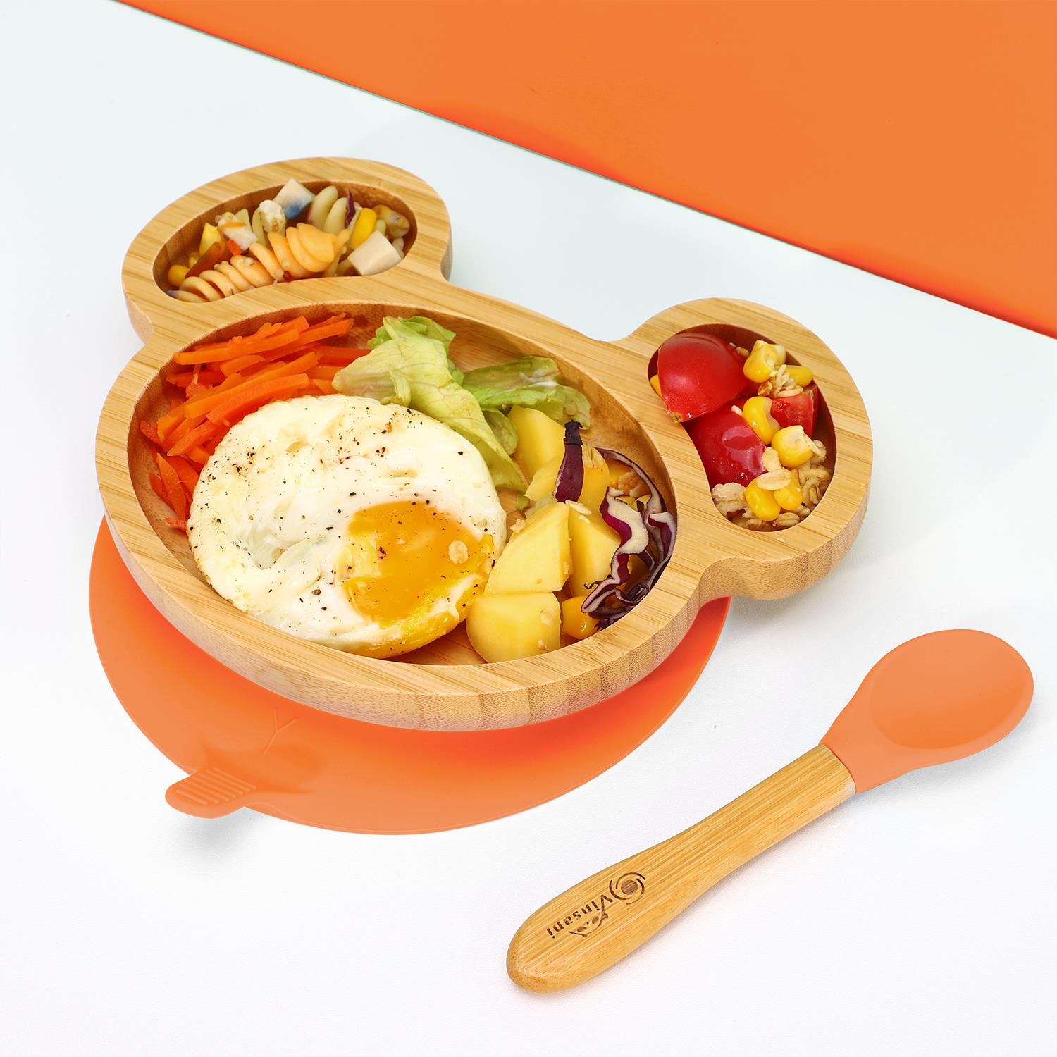 Vinsani Mouse Bamboo Plate and Spoon Set Suction Plate Stay-Put Design - Picture 31 of 61