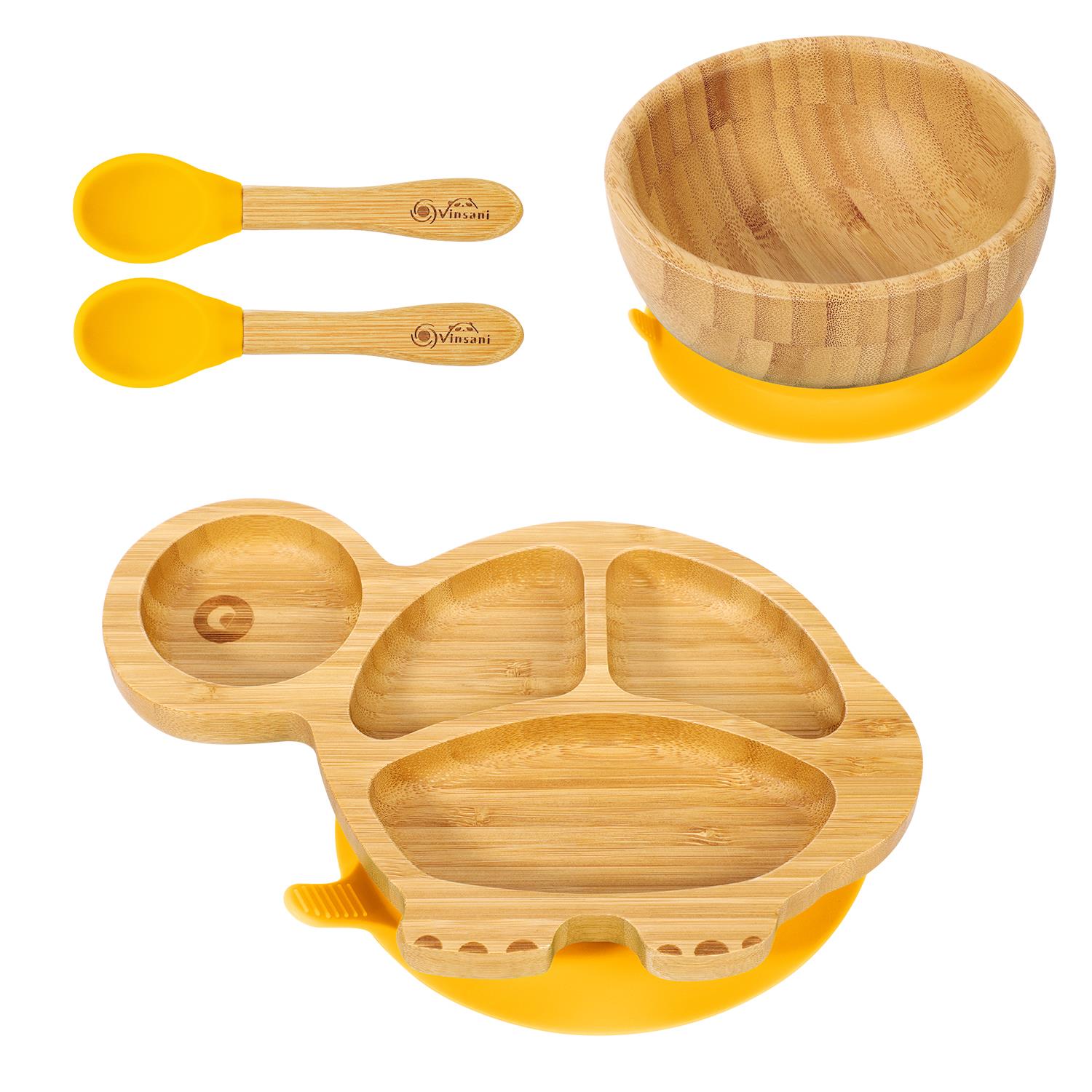 Vinsani Bamboo Turtle Plate Bowl & Spoon Set Suction Bowl Stay-Put Design - Picture 69 of 73