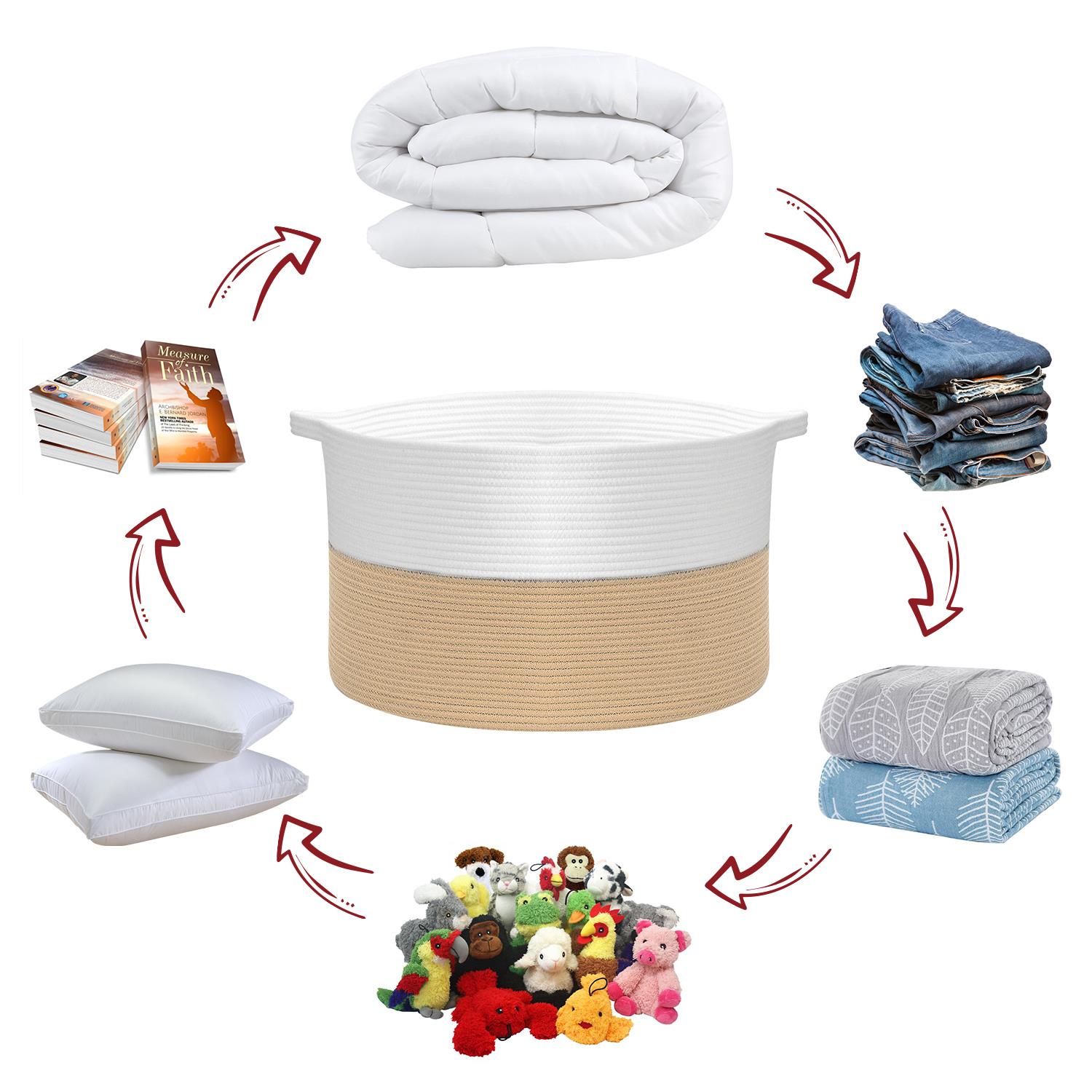 Vinsani Laundry Basket Natural Cotton Hand-Woven Rope Hamper Minimalist Storage - Picture 27 of 68