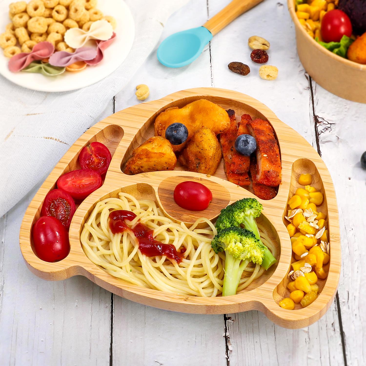 Vinsani Bamboo Dog Plate Bowl & Spoon Set Suction Bowl Stay-Put Design - Picture 4 of 73