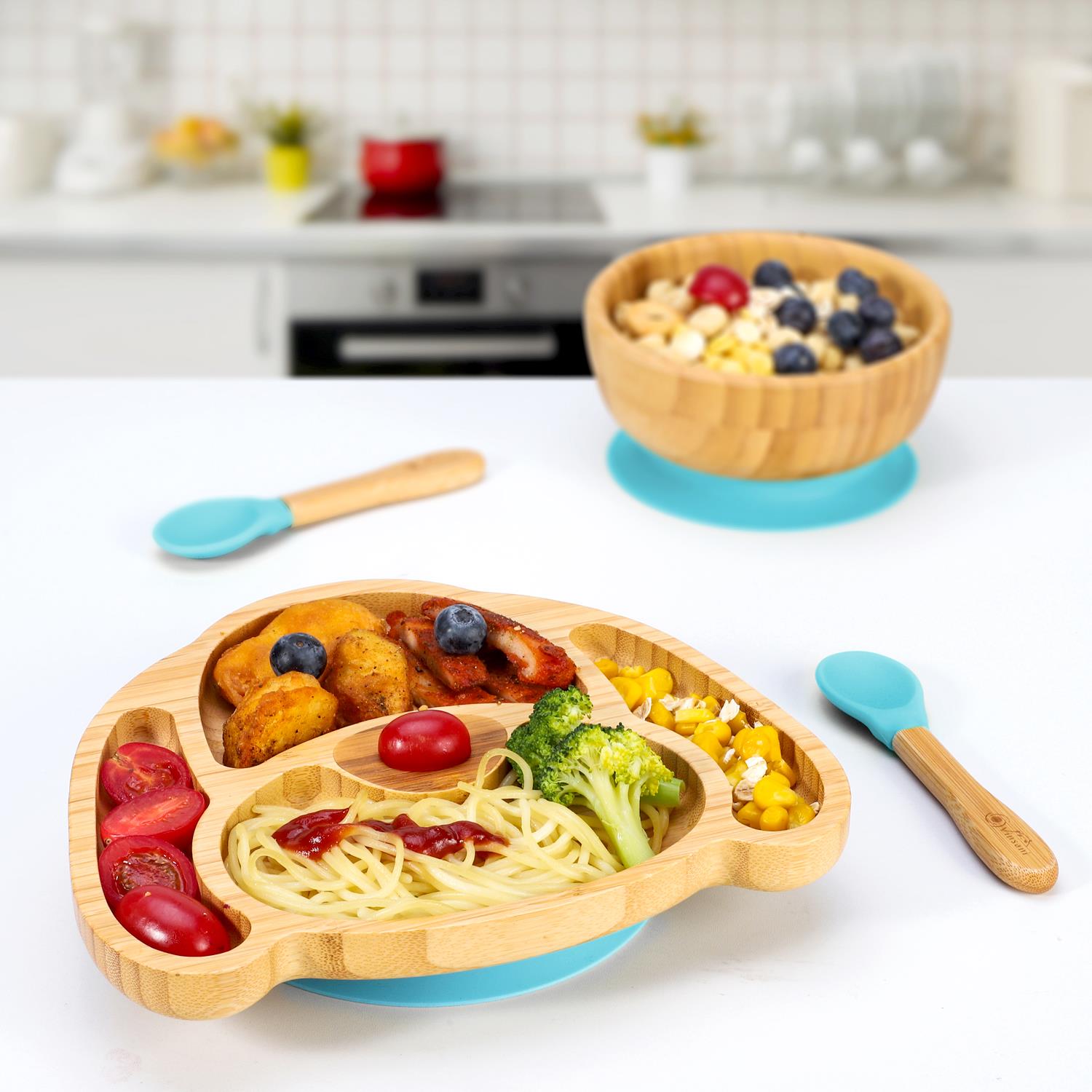 Vinsani Bamboo Dog Plate Bowl & Spoon Set Suction Bowl Stay-Put Design - Picture 8 of 73
