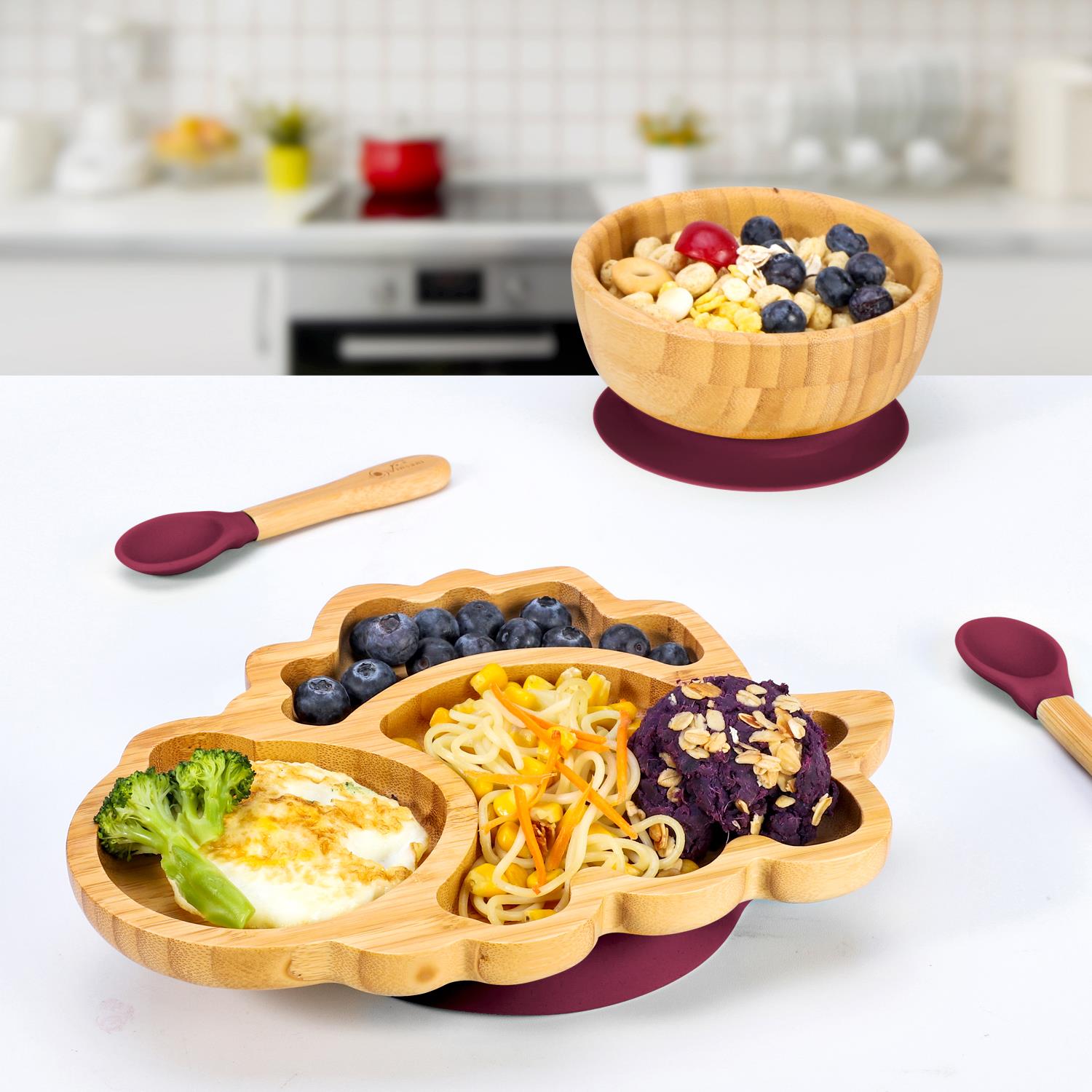 Vinsani Bamboo Dinosaur Plate Bowl & Spoon Set Suction Bowl Stay-Put Design - Picture 56 of 73