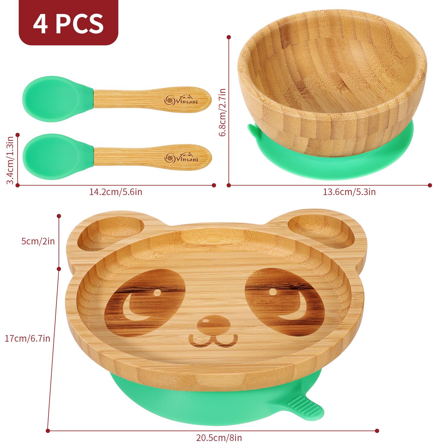 Vinsani Bamboo Panda Plate Bowl & Spoon Set Suction Bowl Stay-Put Design - Picture 19 of 73