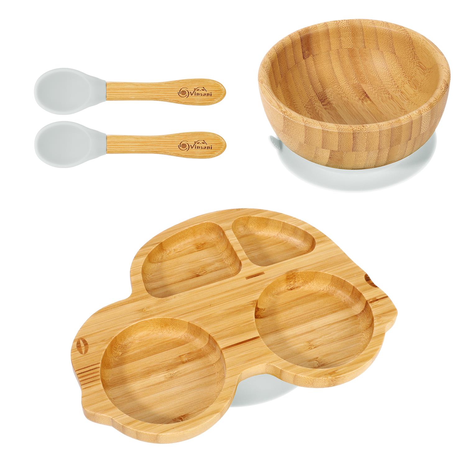 Vinsani Bamboo Car Plate Bowl & Spoon Set Suction Bowl Stay-Put Design for Kids - Picture 31 of 67