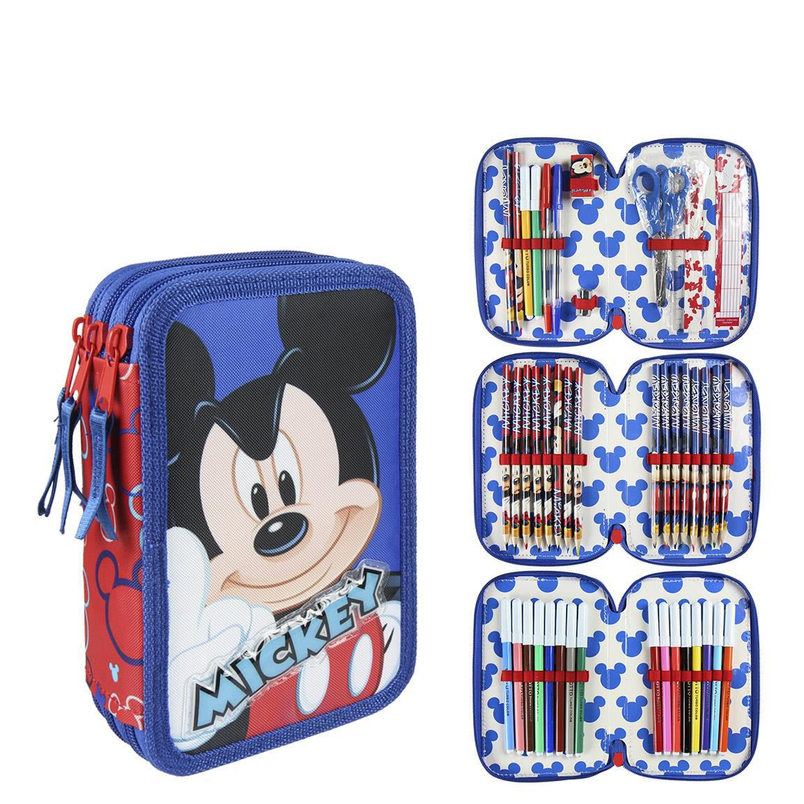 Disney Mickey Mouse Triple Pencil Case Set Filled 43 Piece 3 Tier
