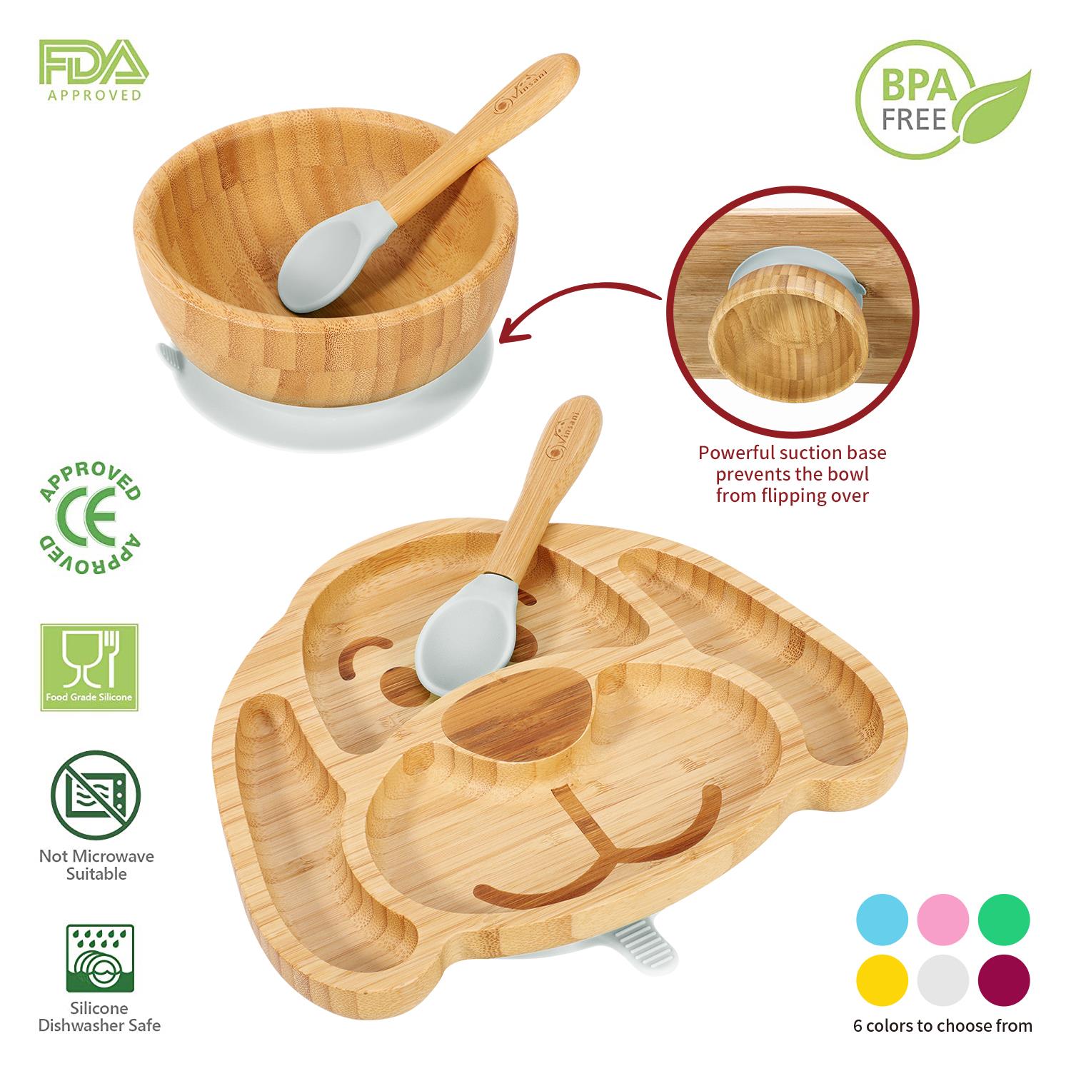 Vinsani Bamboo Dog Plate Bowl & Spoon Set Suction Bowl Stay-Put Design - Picture 27 of 73