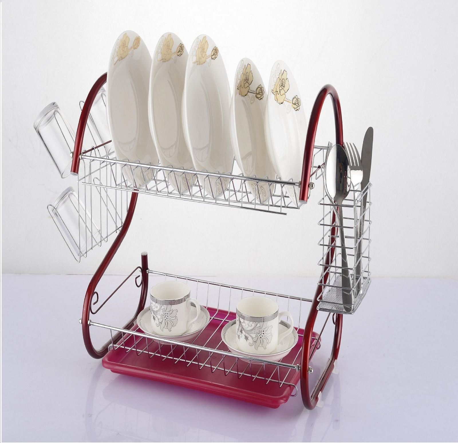 Elegance 2 Tier Plates Dish Cutlery Cup Drainer Rack Drip Tray Holder
