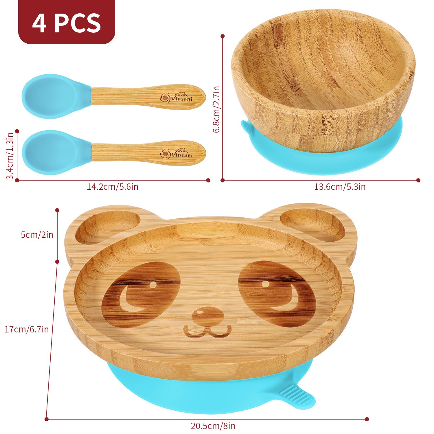 Vinsani Bamboo Panda Plate Bowl & Spoon Set Suction Bowl Stay-Put Design - Picture 7 of 73