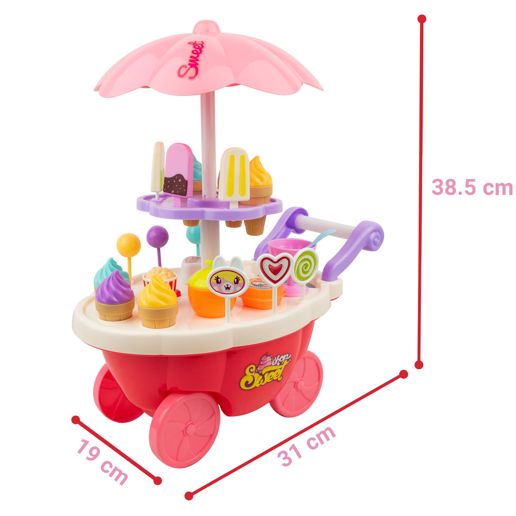 SOKA 36 Pcs Kids Ice Cream Trolley with Light and Sound Pretend Play