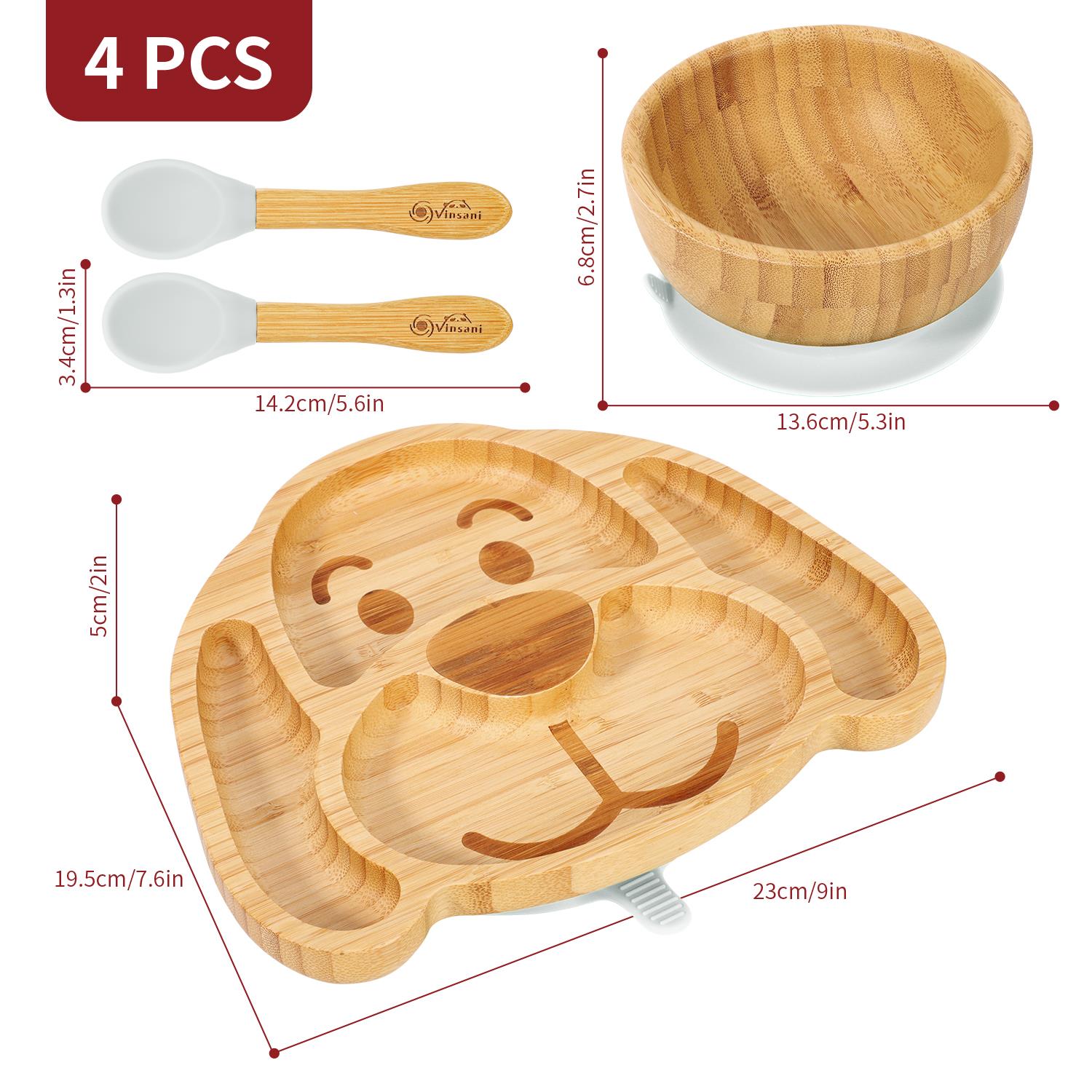 Vinsani Bamboo Dog Plate Bowl & Spoon Set Suction Bowl Stay-Put Design - Picture 31 of 73