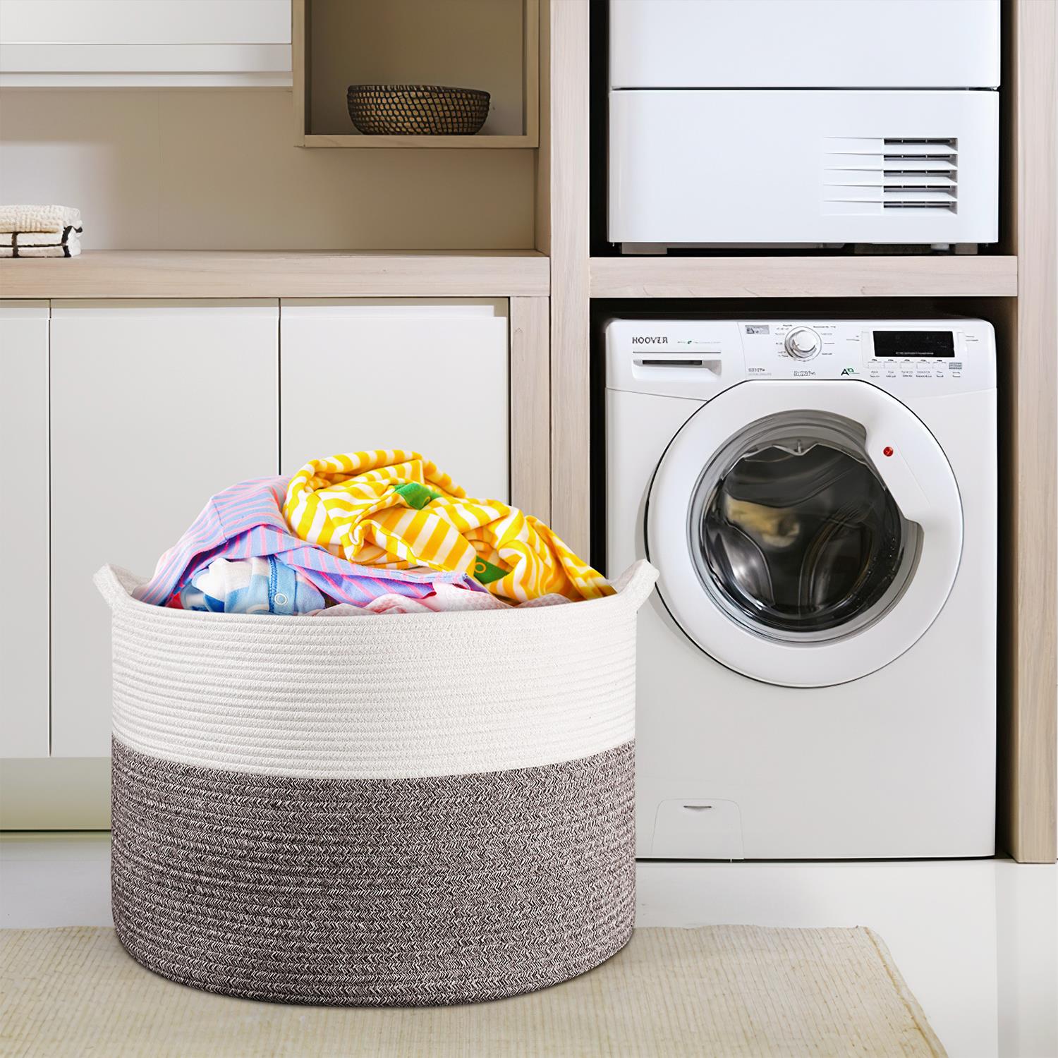 Vinsani Laundry Basket Natural Cotton Hand-Woven Rope Hamper Minimalist Storage - Picture 60 of 68
