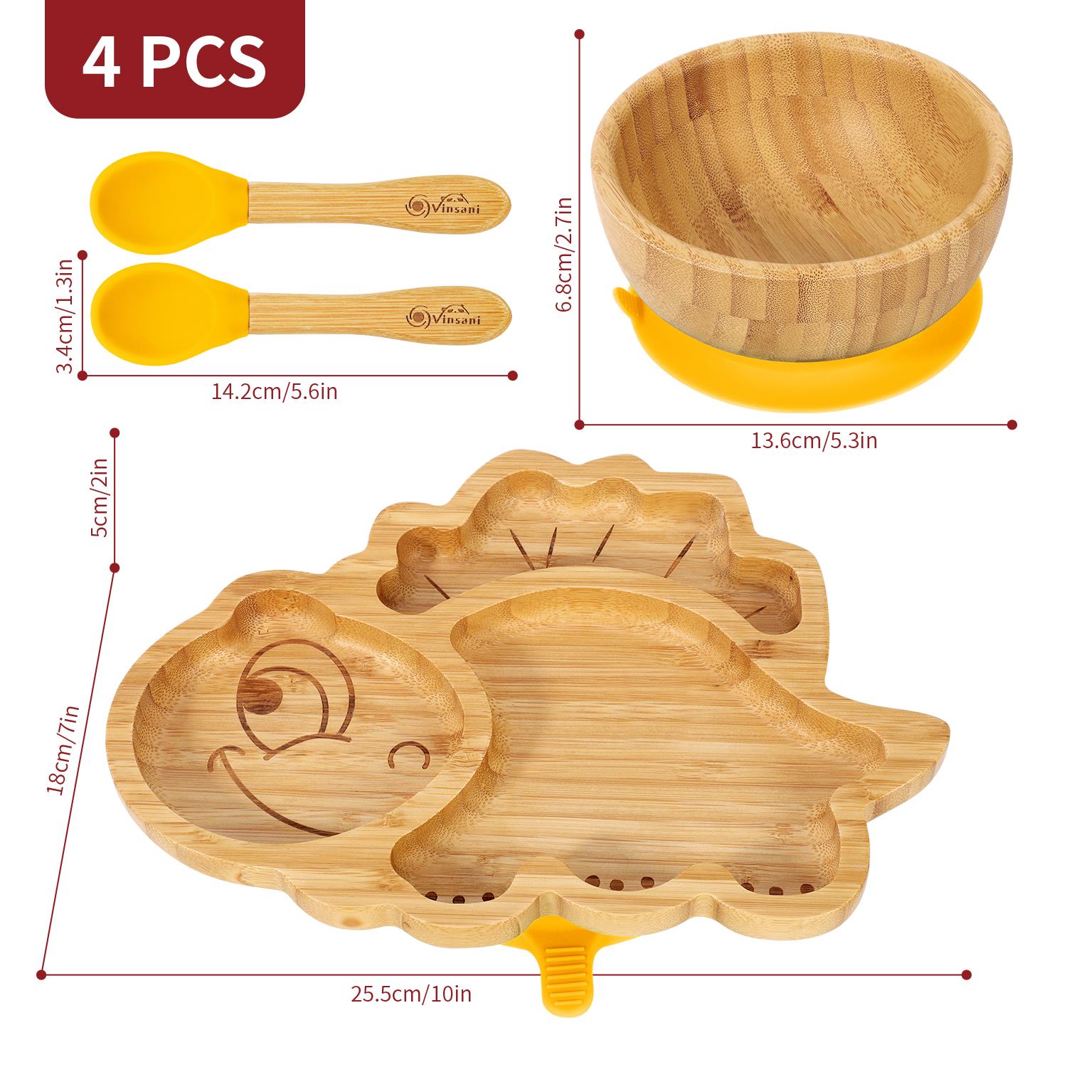 Vinsani Bamboo Dinosaur Plate Bowl & Spoon Set Suction Bowl Stay-Put Design - Picture 67 of 73