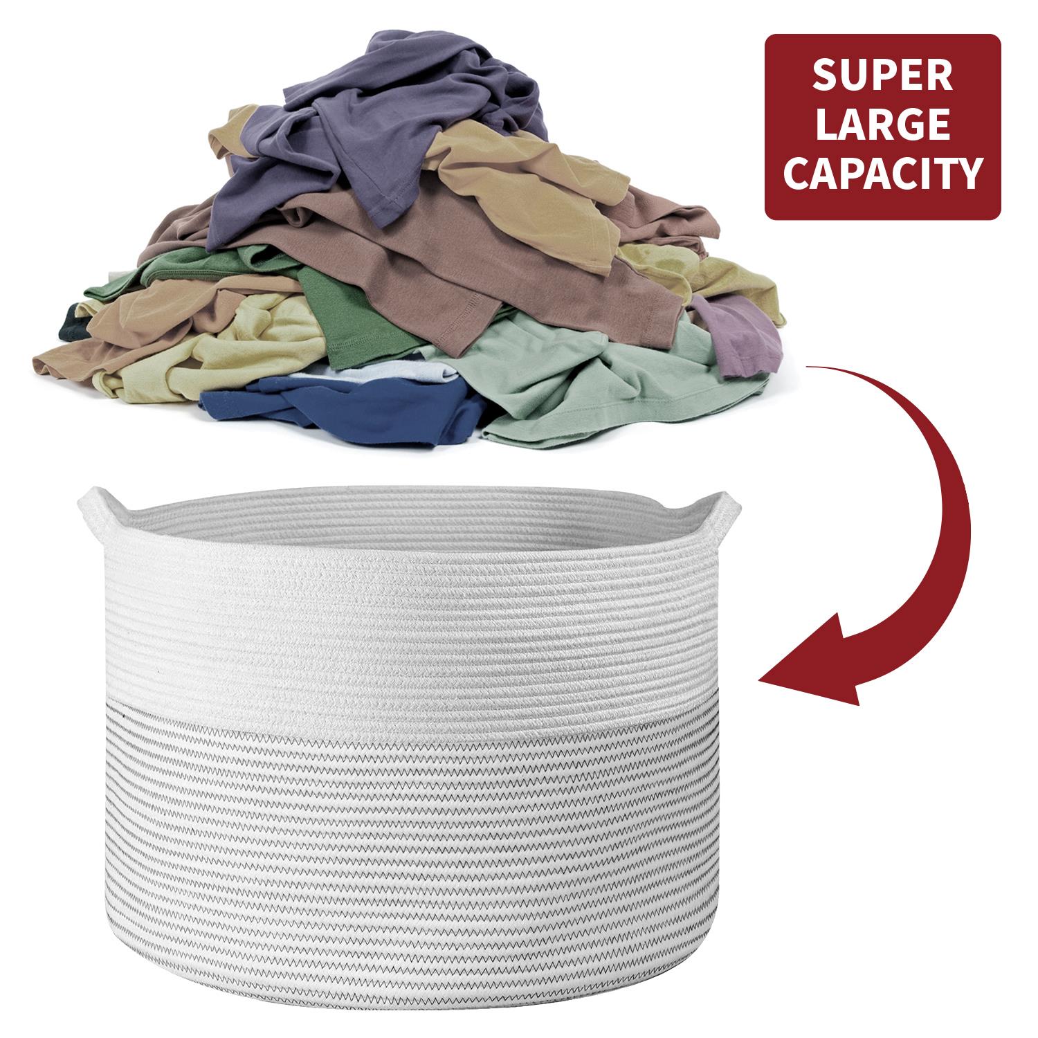 Vinsani Laundry Basket Natural Cotton Hand-Woven Rope Hamper Minimalist Storage - Picture 54 of 68