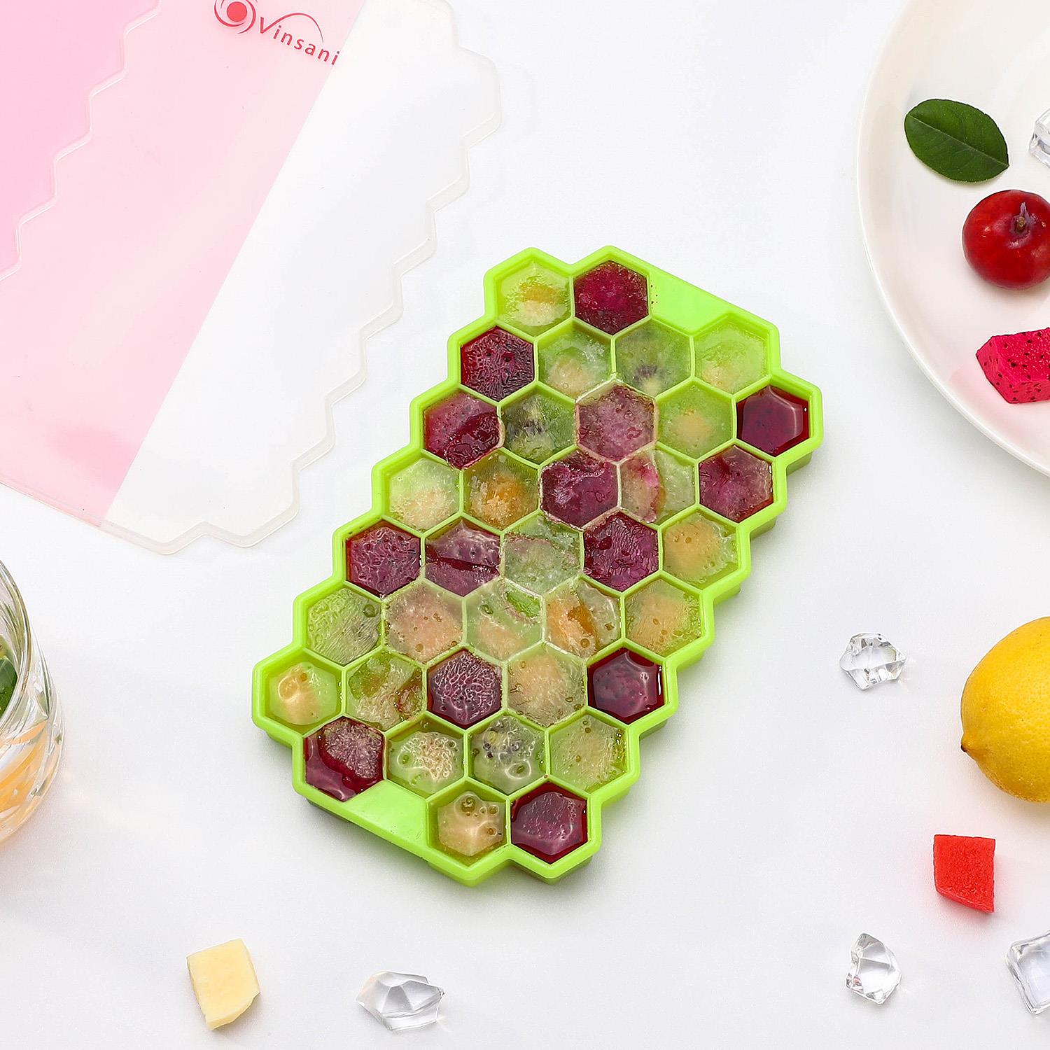Vinsani 2 Pack Ice Cube Hexagon Silicone Tray with Clear Removable Lids - Picture 15 of 24