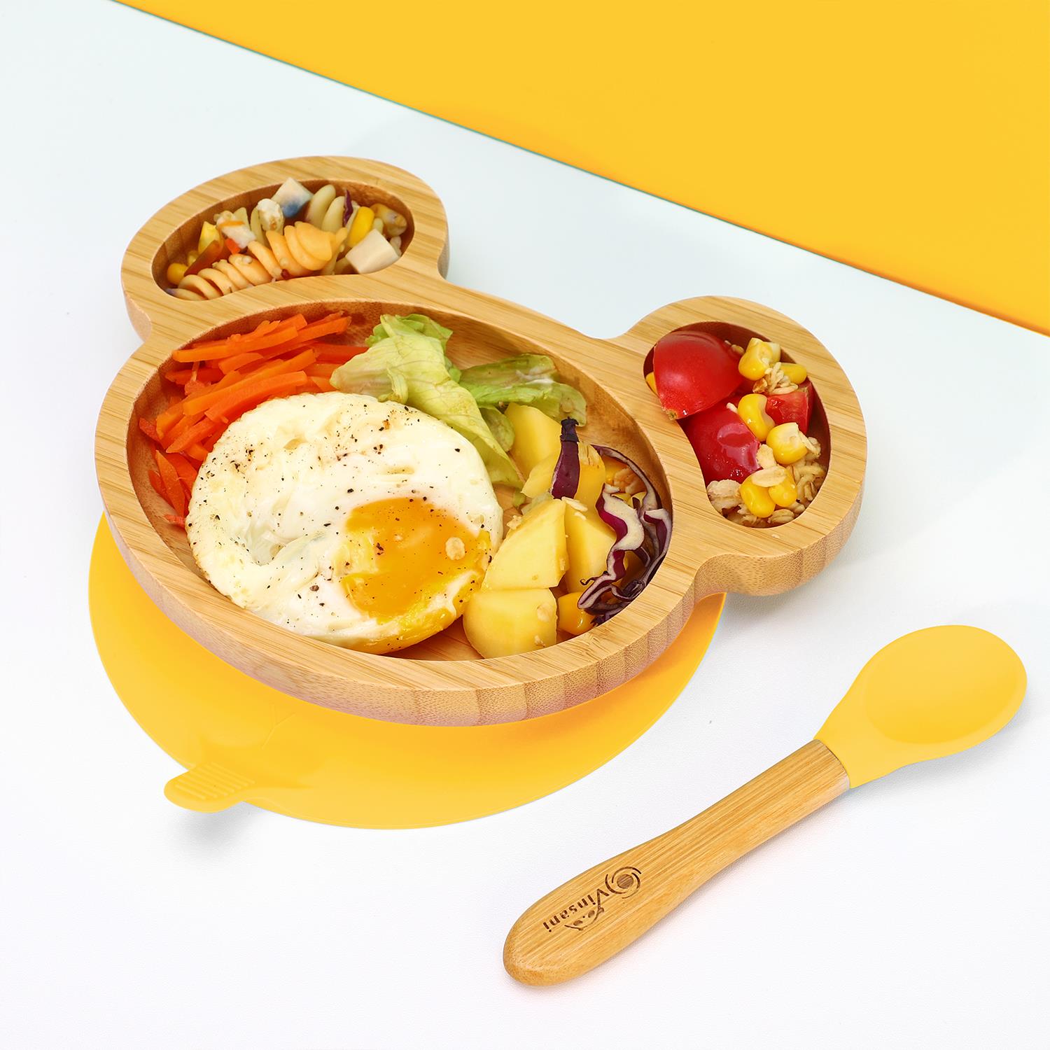 Vinsani Mouse Bamboo Plate and Spoon Set Suction Plate Stay-Put Design - Picture 61 of 61