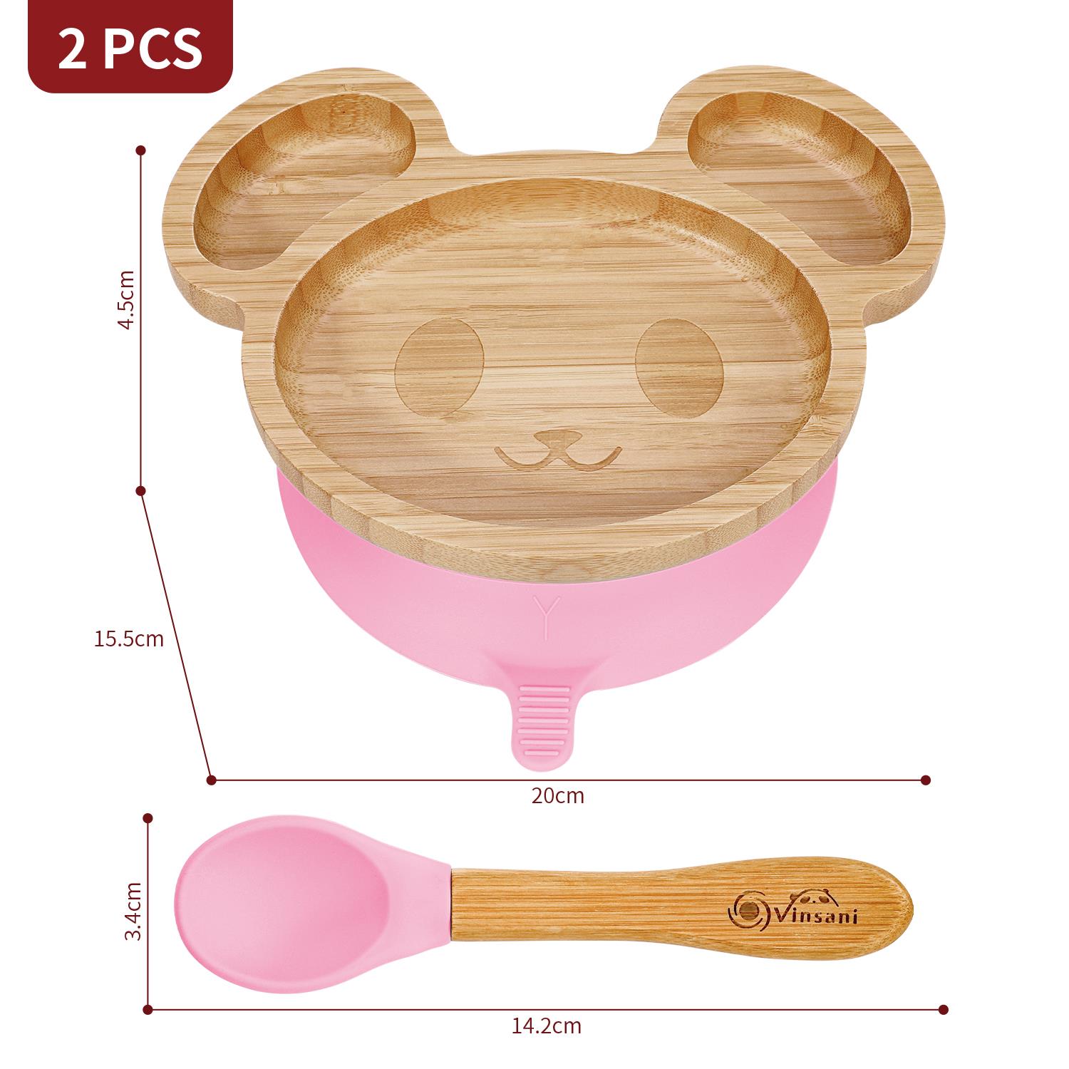 Vinsani Mouse Bamboo Plate and Spoon Set Suction Plate Stay-Put Design - Picture 37 of 61