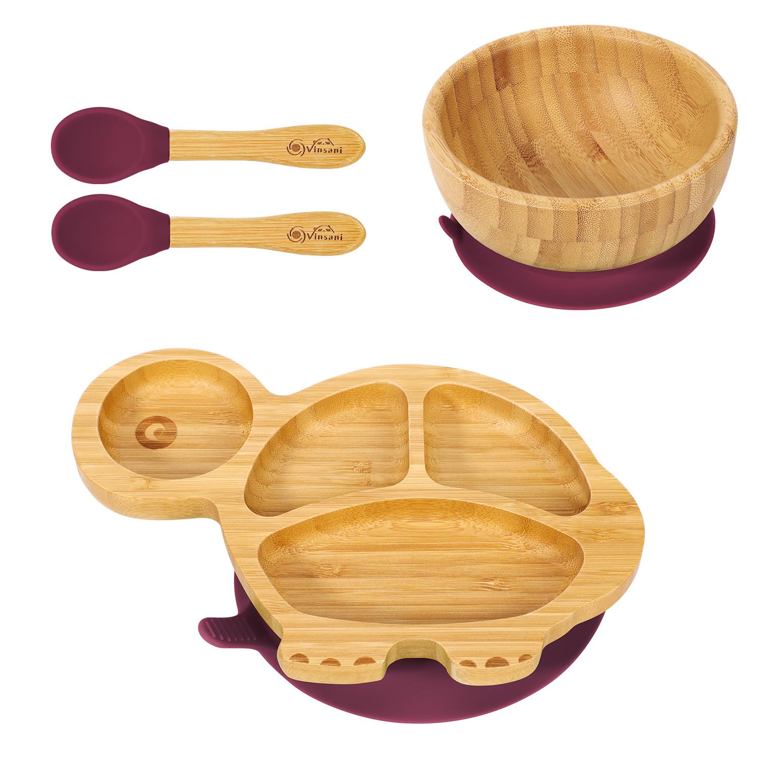 Vinsani Bamboo Turtle Plate Bowl & Spoon Set Suction Bowl Stay-Put Design - Picture 57 of 73