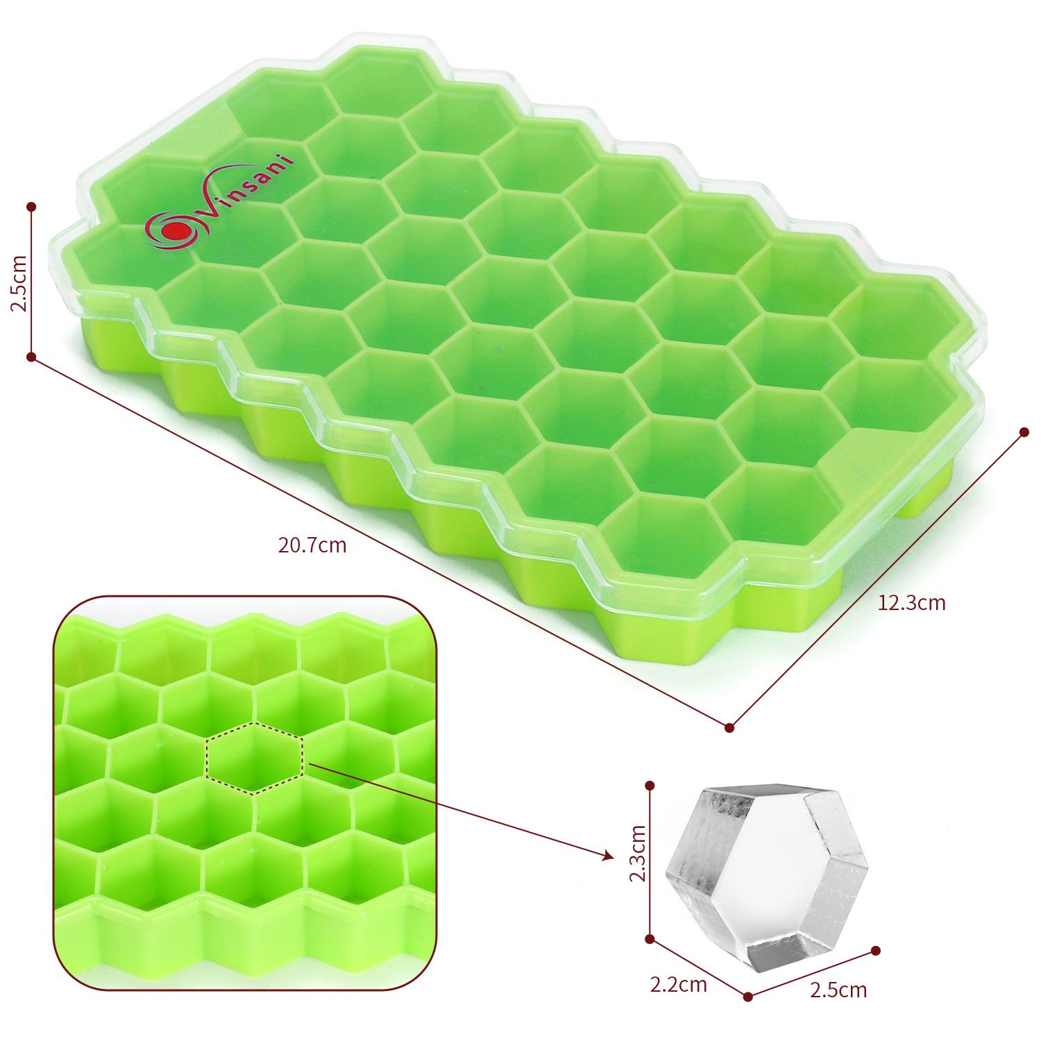 Vinsani 2 Pack Ice Cube Hexagon Silicone Tray with Clear Removable Lids - Picture 16 of 24