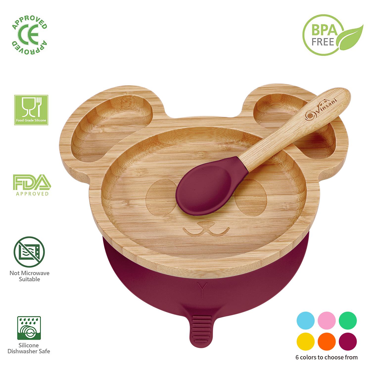 Vinsani Mouse Bamboo Plate and Spoon Set Suction Plate Stay-Put Design - Picture 43 of 61