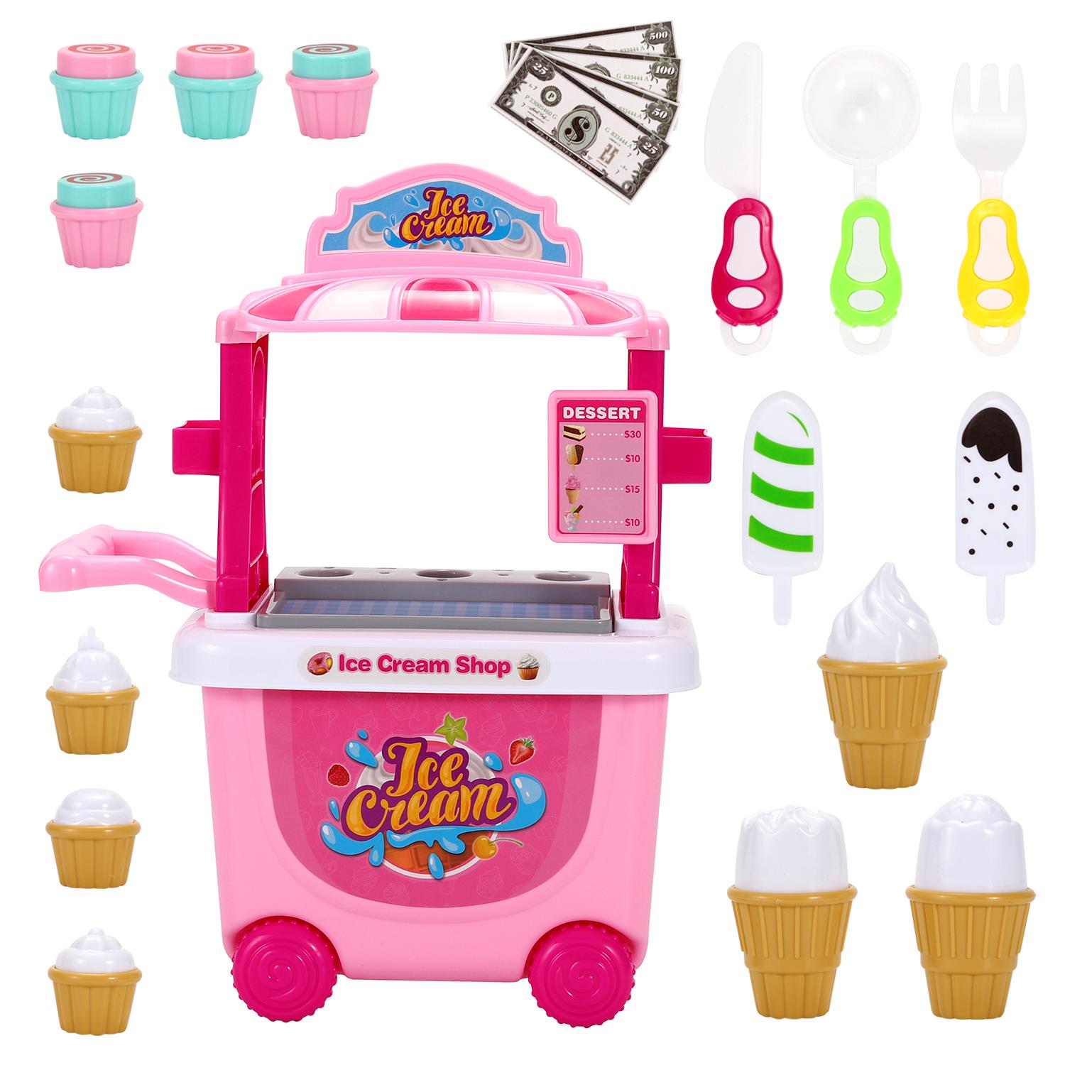 SOKA® 27 pcs Ice Cream Trolley Shop Cart Toy for Children Pretend Play