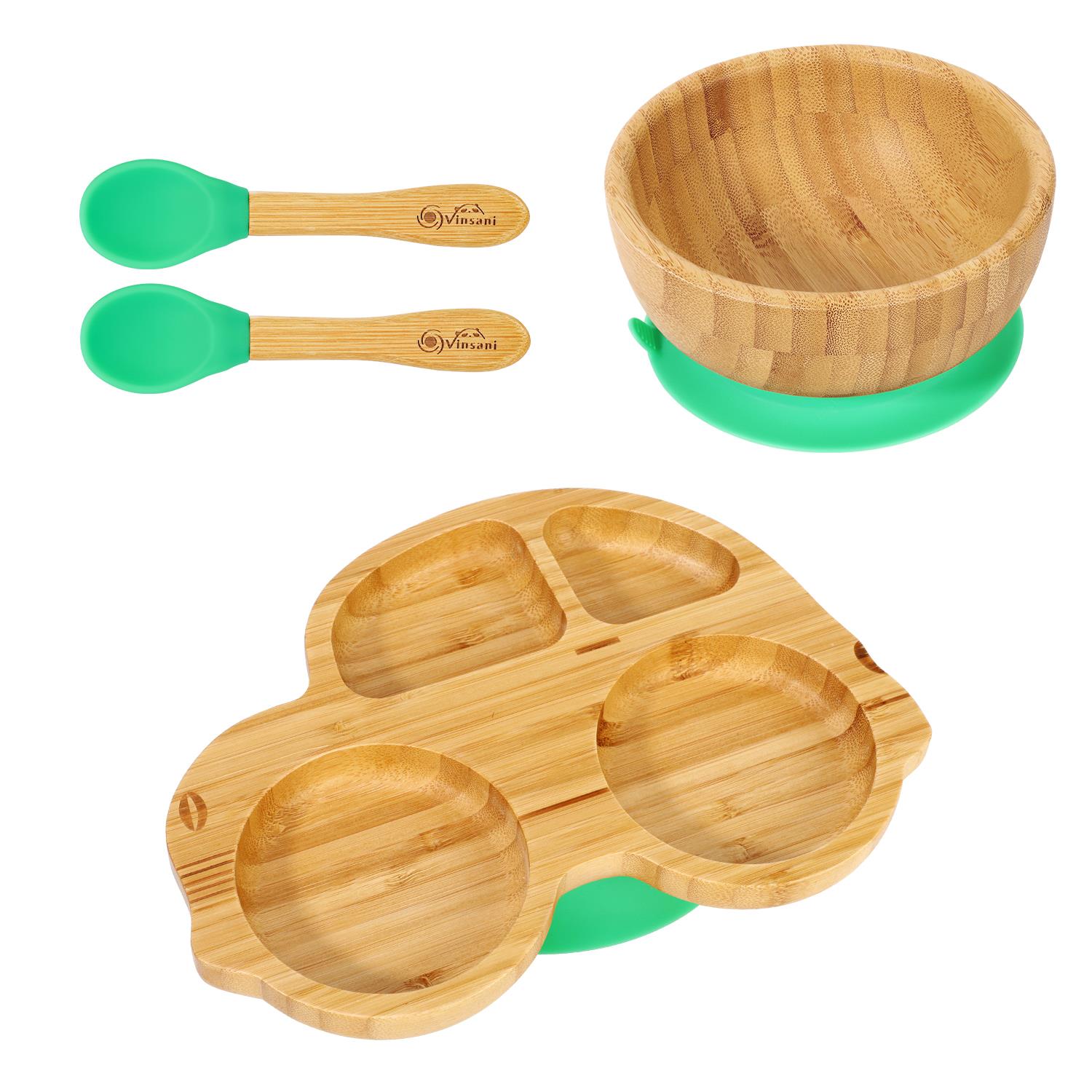Vinsani Bamboo Car Plate Bowl & Spoon Set Suction Bowl Stay-Put Design for Kids - Picture 20 of 67
