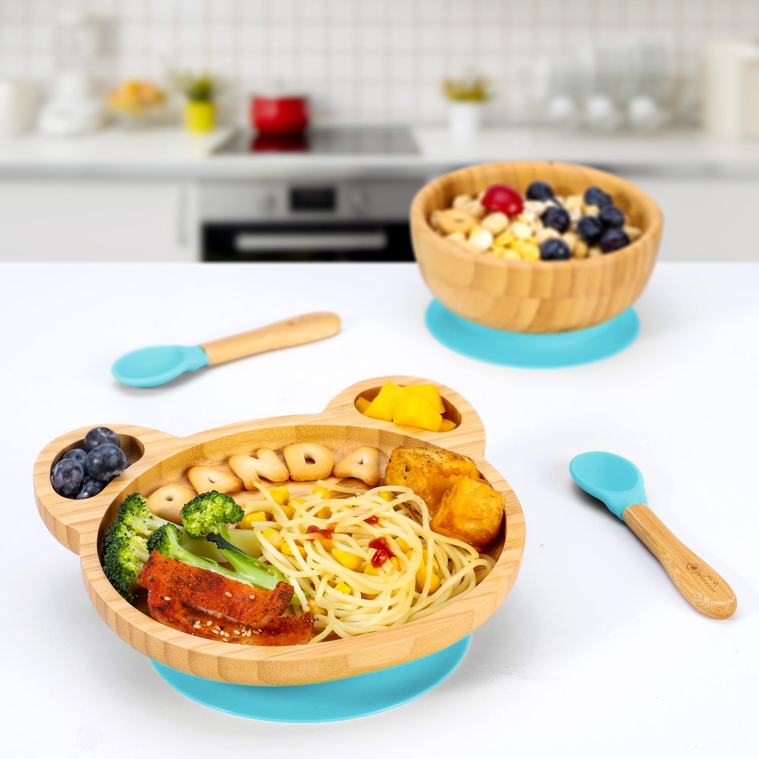 Vinsani Bamboo Panda Plate Bowl & Spoon Set Suction Bowl Stay-Put Design - Picture 8 of 73