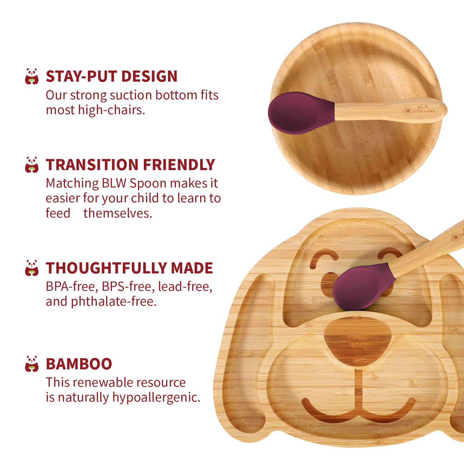 Vinsani Bamboo Dog Plate Bowl & Spoon Set Suction Bowl Stay-Put Design - Picture 53 of 73