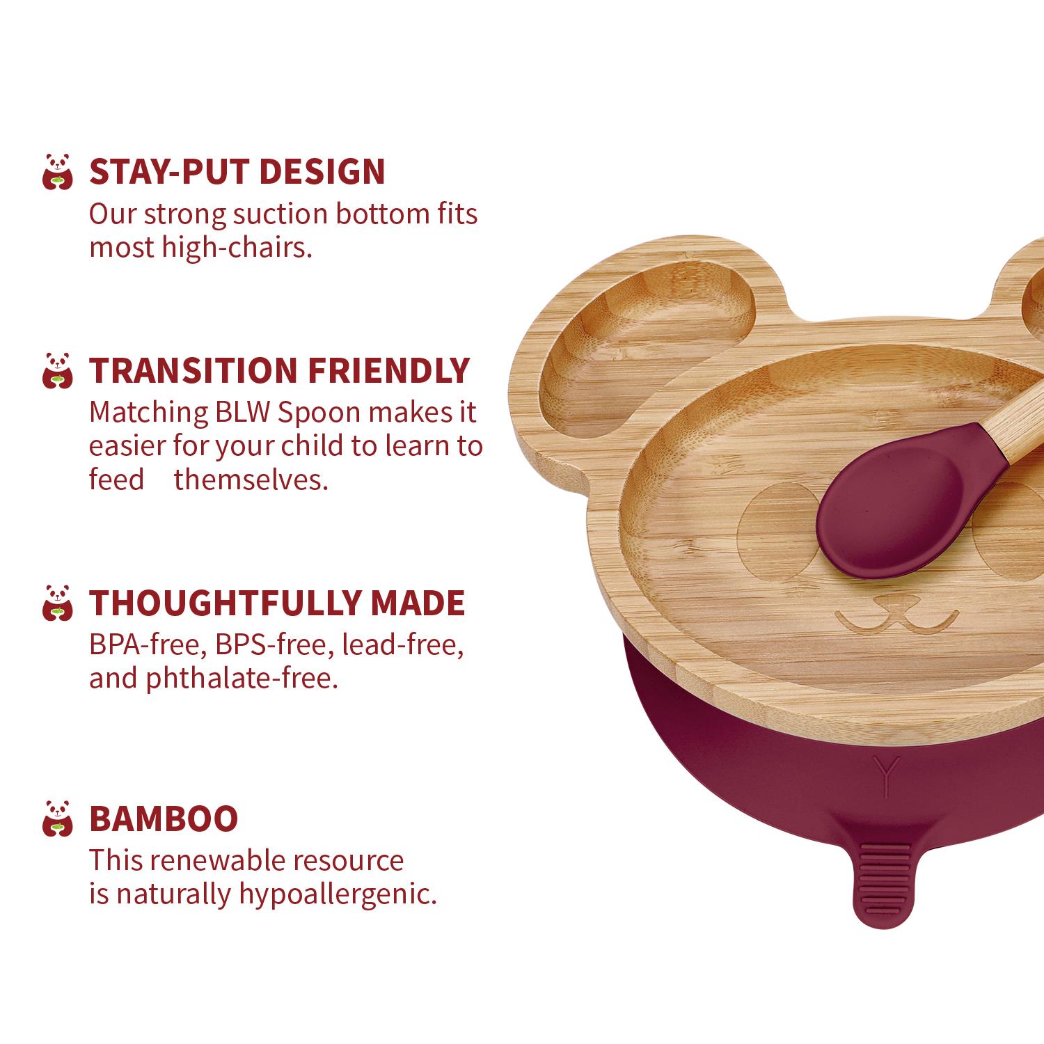 Vinsani Mouse Bamboo Plate and Spoon Set Suction Plate Stay-Put Design - Picture 44 of 61