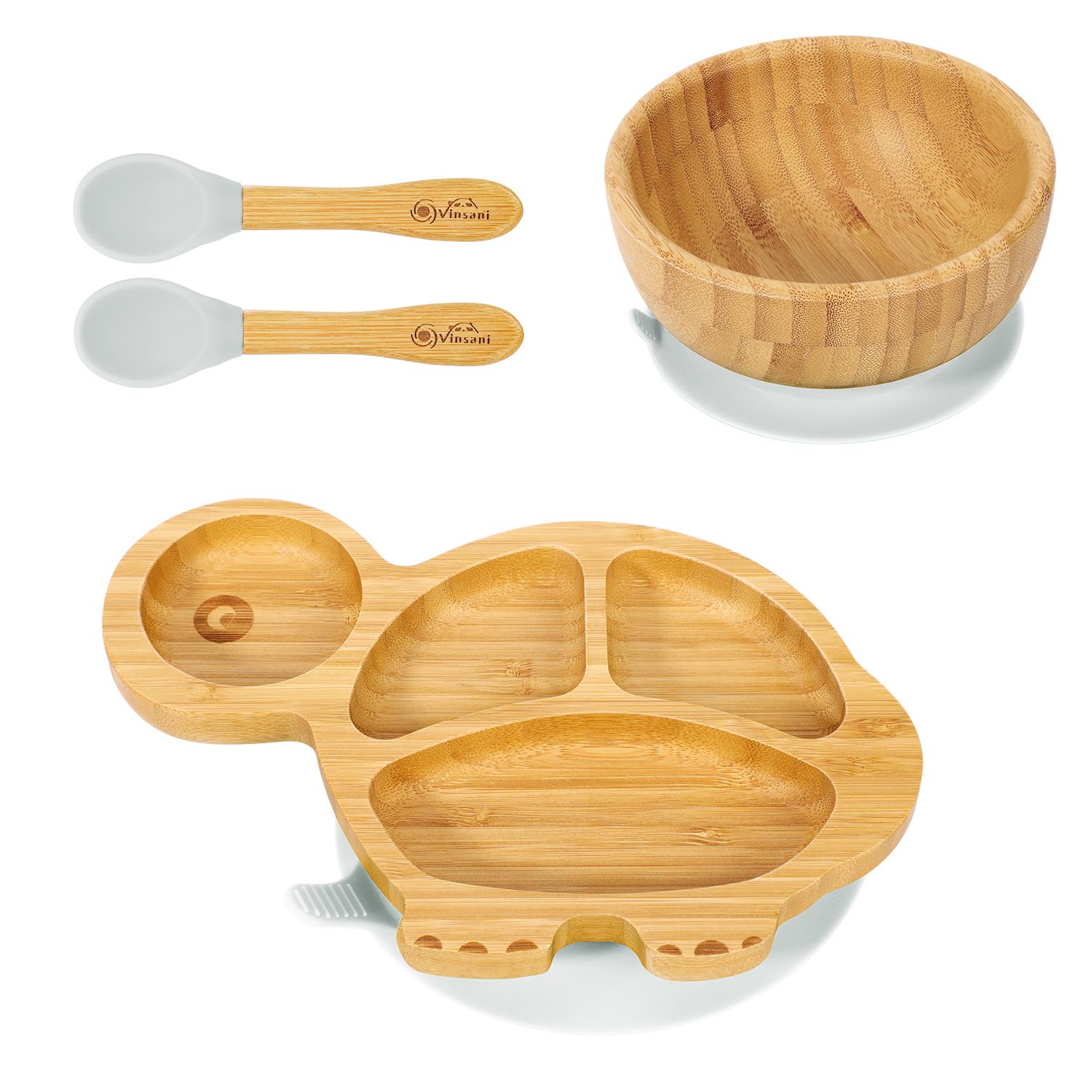 Vinsani Bamboo Turtle Plate Bowl & Spoon Set Suction Bowl Stay-Put Design - Picture 33 of 73