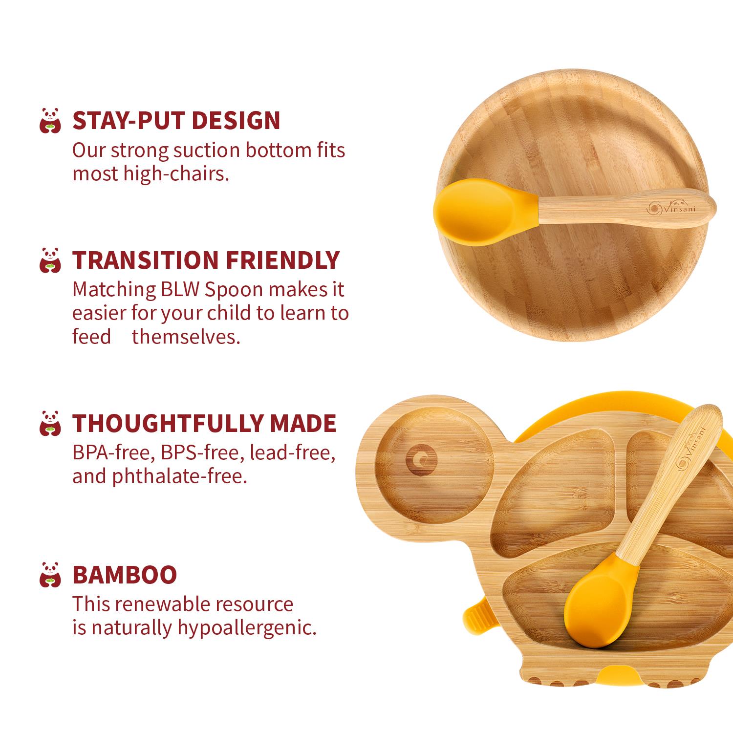 Vinsani Bamboo Turtle Plate Bowl & Spoon Set Suction Bowl Stay-Put Design - Picture 65 of 73