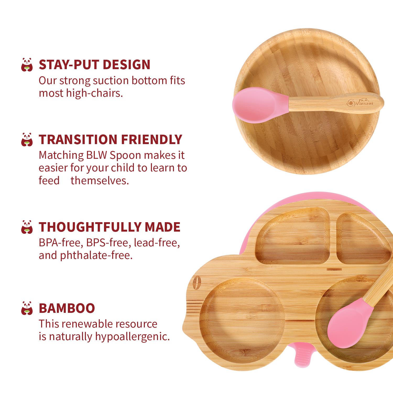 Vinsani Bamboo Car Plate Bowl & Spoon Set Suction Bowl Stay-Put Design for Kids - Picture 38 of 67