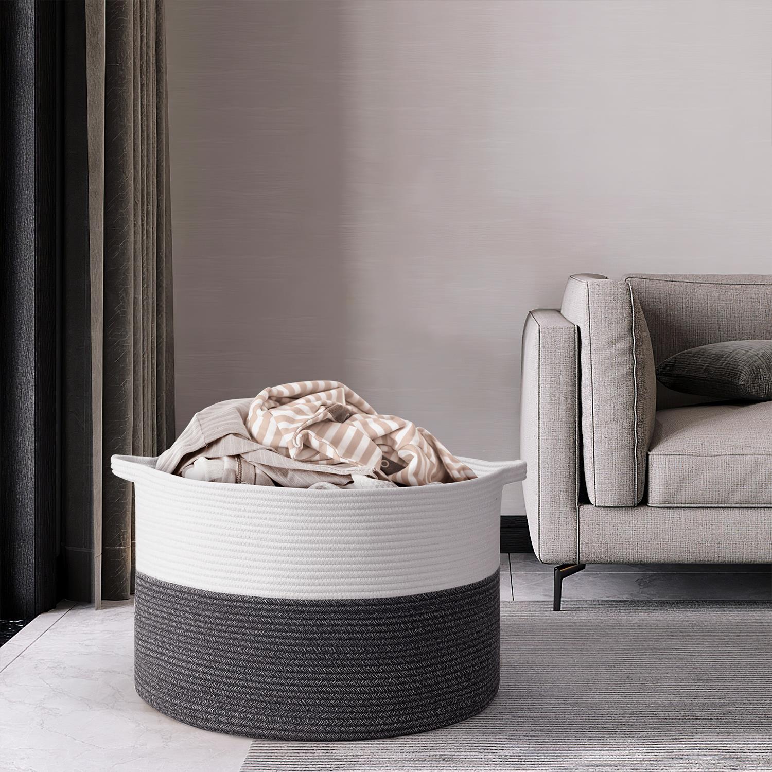 Vinsani Laundry Basket Natural Cotton Hand-Woven Rope Hamper Minimalist Storage - Picture 46 of 68