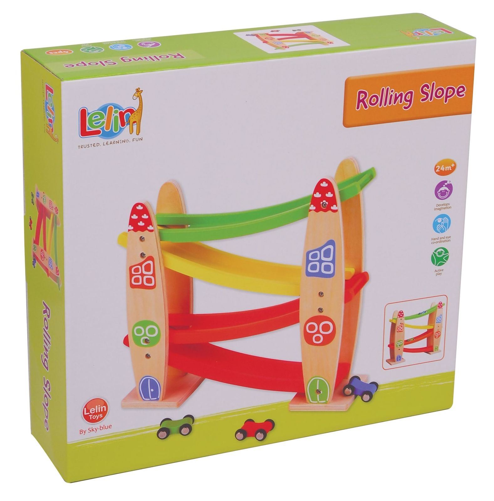 Lelin Wooden Star Sloping Slope Rolling Vehicle Runner Toy For