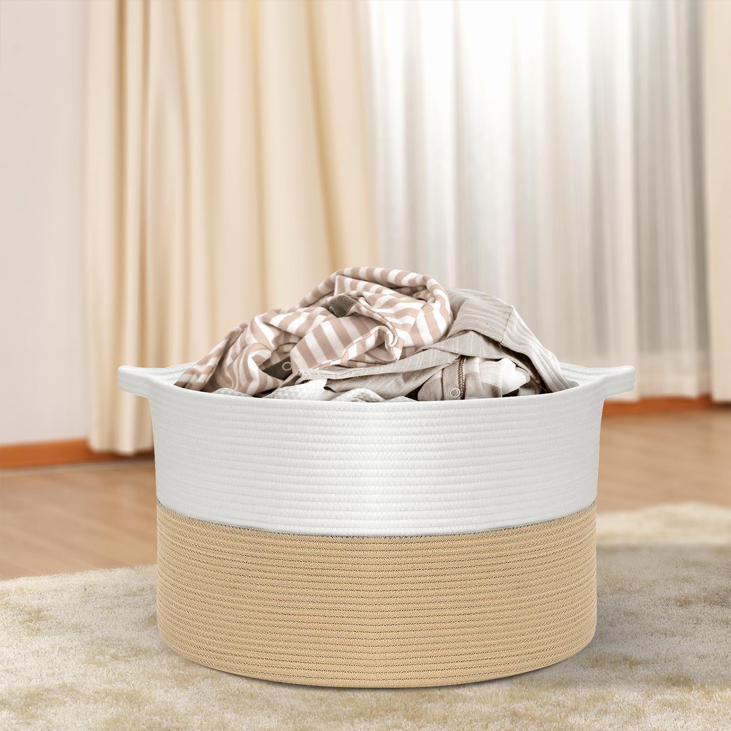 Vinsani Laundry Basket Natural Cotton Hand-Woven Rope Hamper Minimalist Storage - Picture 34 of 68