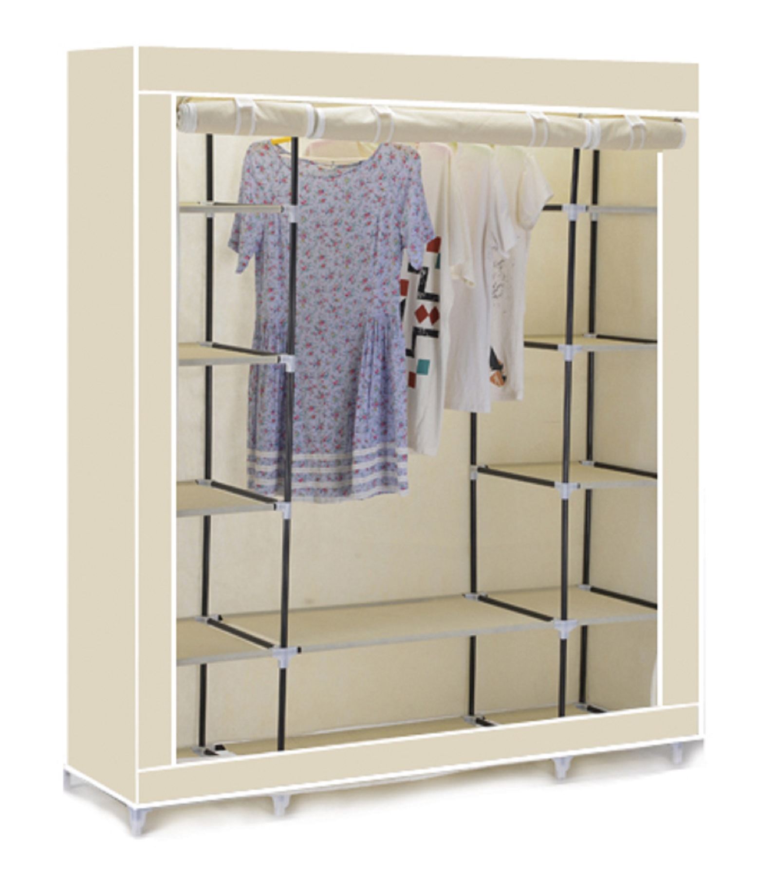 vinsani canvas clothes wardrobe cupboard hanging rail with storage shelve ebay vinsani canvas clothes wardrobe cupboard hanging rail with storage shelve ebay
