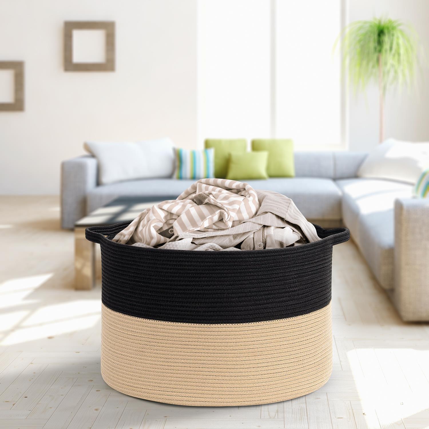 Vinsani Laundry Basket Natural Cotton Hand-Woven Rope Hamper Minimalist Storage - Picture 11 of 68