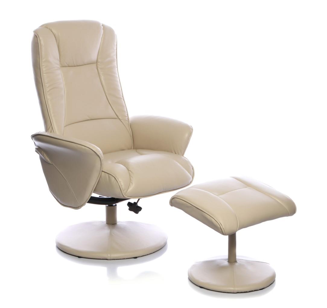 The Naples Cream Memory Foam Swivel Recliner Chair in Faux Leather, Footstool 5056213122843 eBay