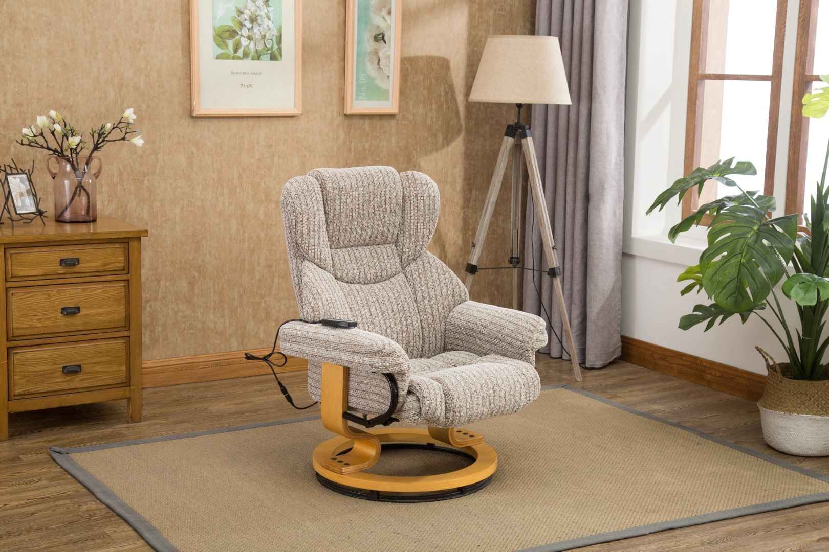 The Milano Swivel Recliner Chair with Heat & Massage Function Wheat