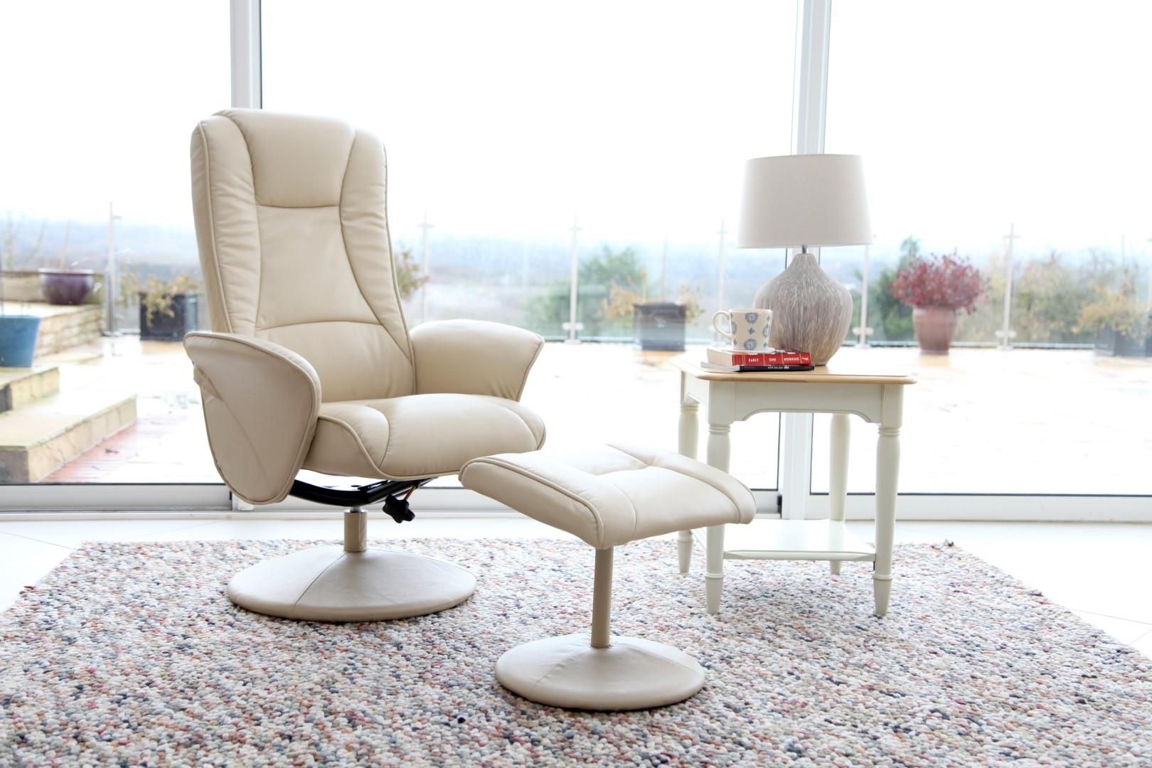 The Naples Cream Memory Foam Swivel Recliner Chair in Faux Leather, Footstool 5056213122843 eBay