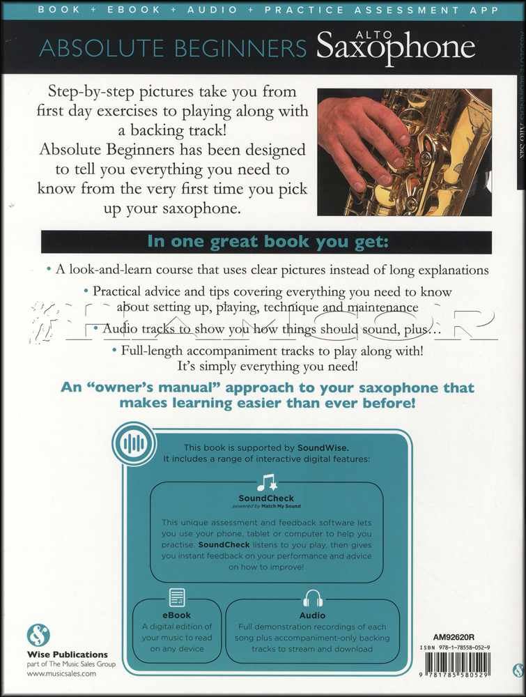 Absolute Beginners Alto Saxophone Sheet Music Book/Audio Learn To Play