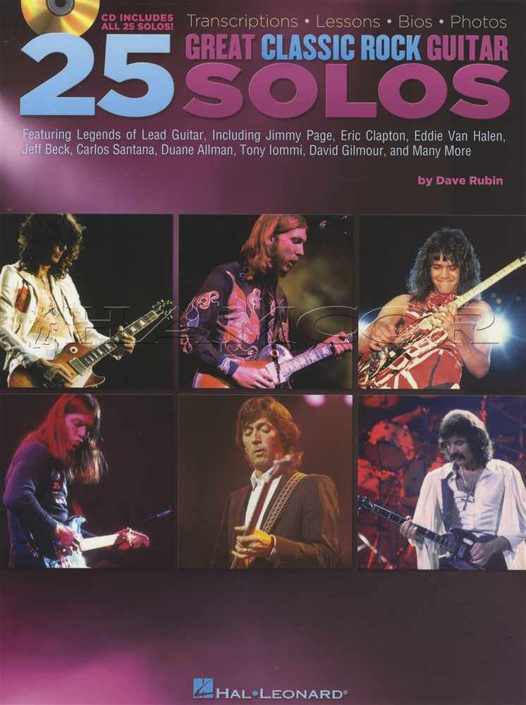 25 Great Classic Rock Guitar Solos TAB Music Book/CD Dave ...