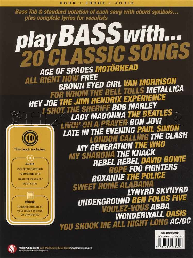 Play Bass with 20 Classic Songs TAB Music Book with Audio Rock ...
